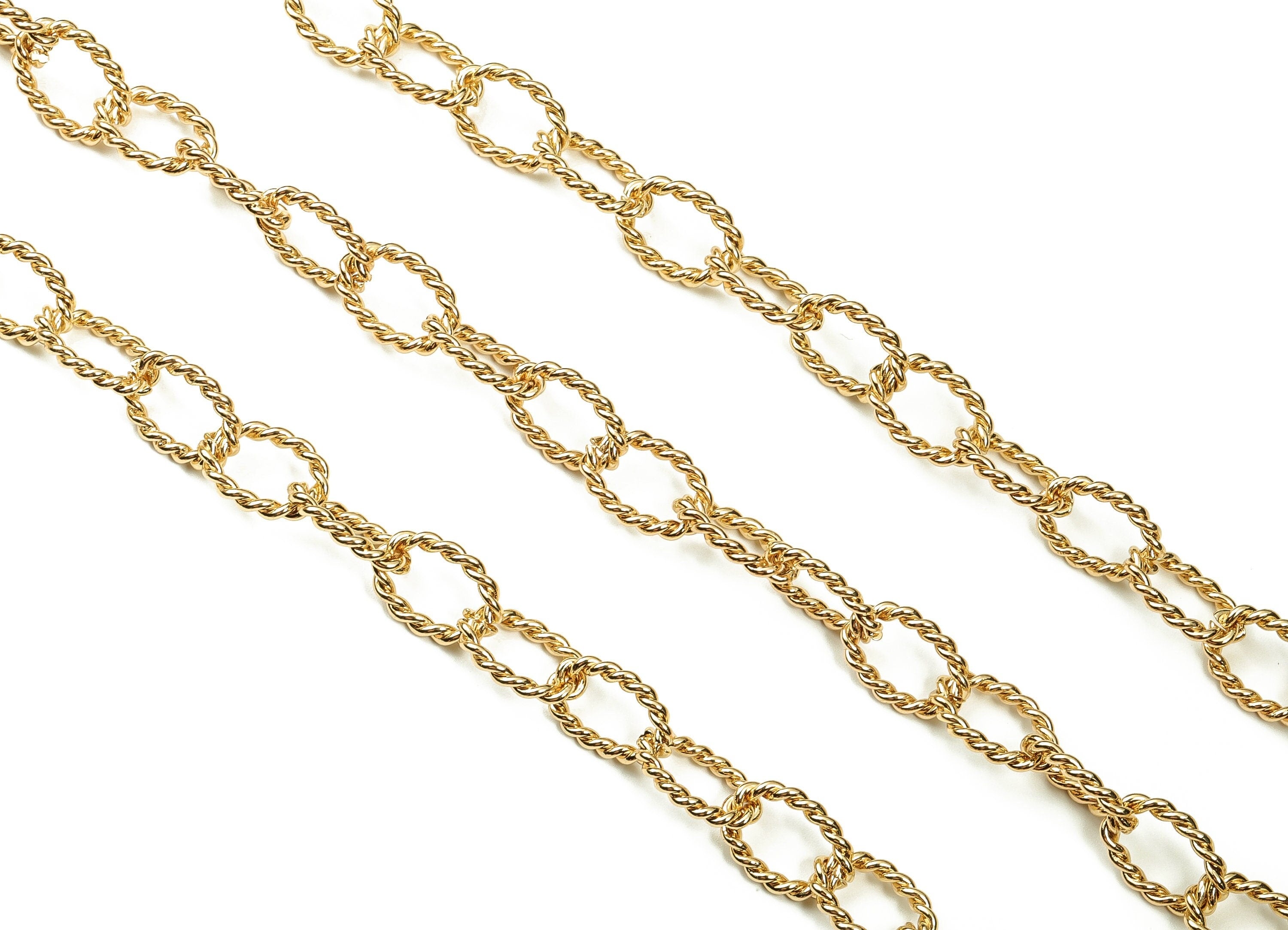 Brass Textured Oval Chain - 18K Real Gold Large Oval Textured Chain - Openlink Cable Chain - For Necklace Bracelet 0.80&quot;x0.56&quot;x0.11&quot; RGP3695 - DOMEDBAZAAR