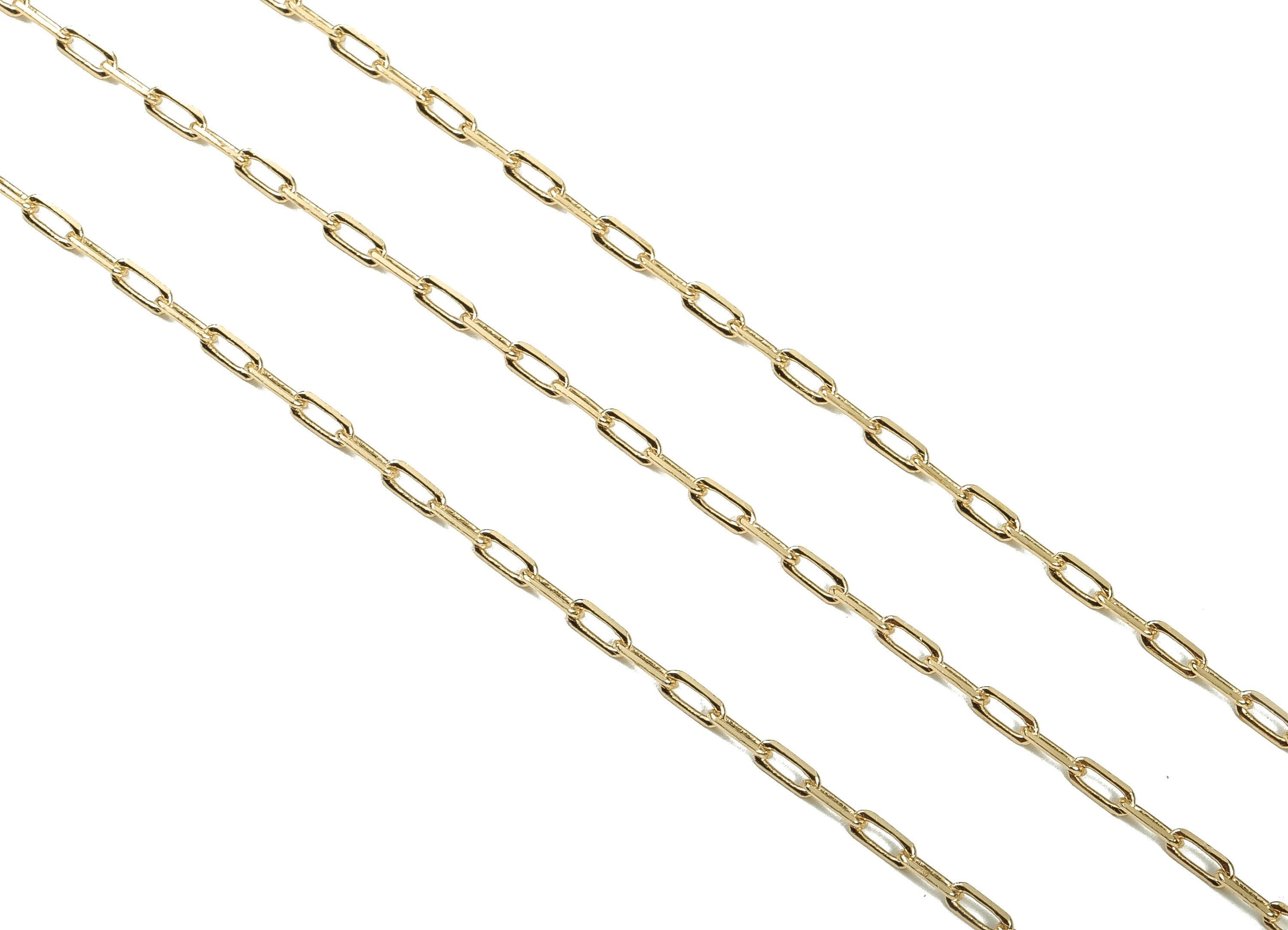 Brass Oval Rectangle Paper Clip Layering Chain - 18 Real Gold Oval Soldered Chain - Flat Cable Chain 0.27&quot; x 0.11&quot; x 0.07&quot; RGP3946 - DOMEDBAZAAR