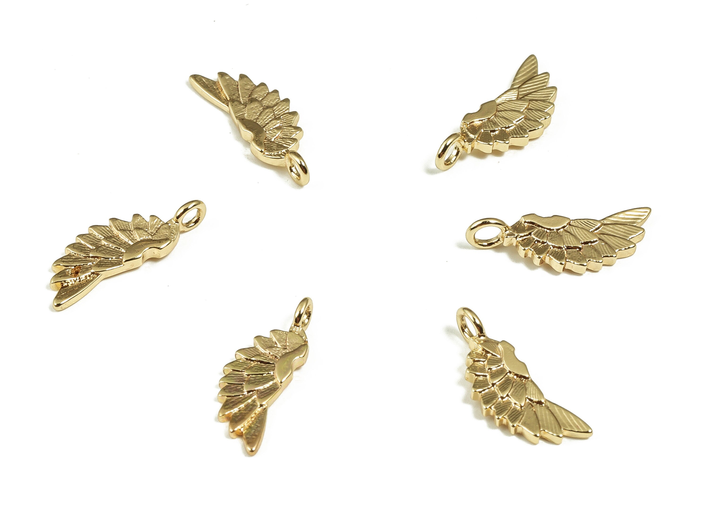 Brass Wing Earring Charm – Angel Wing Charms – Wing Pendants - 18k Real Gold Plated Brass – Jewelry Supplies – 14.61x5.36x1.17mm – RGP4037 - DOMEDBAZAAR