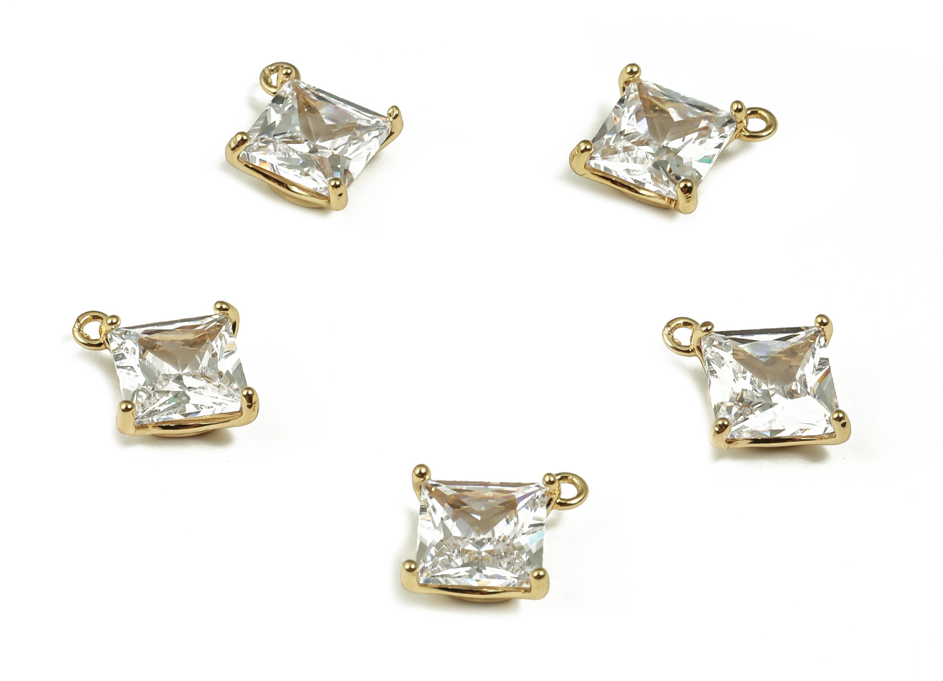 Bling Clear Zircon Square Pendant Charm – Square Earring Charm – 18K Real Gold Plated Brass - Jewelry Finding – 10.89x9.40x3.72mm – RGP4040 - DOMEDBAZAAR