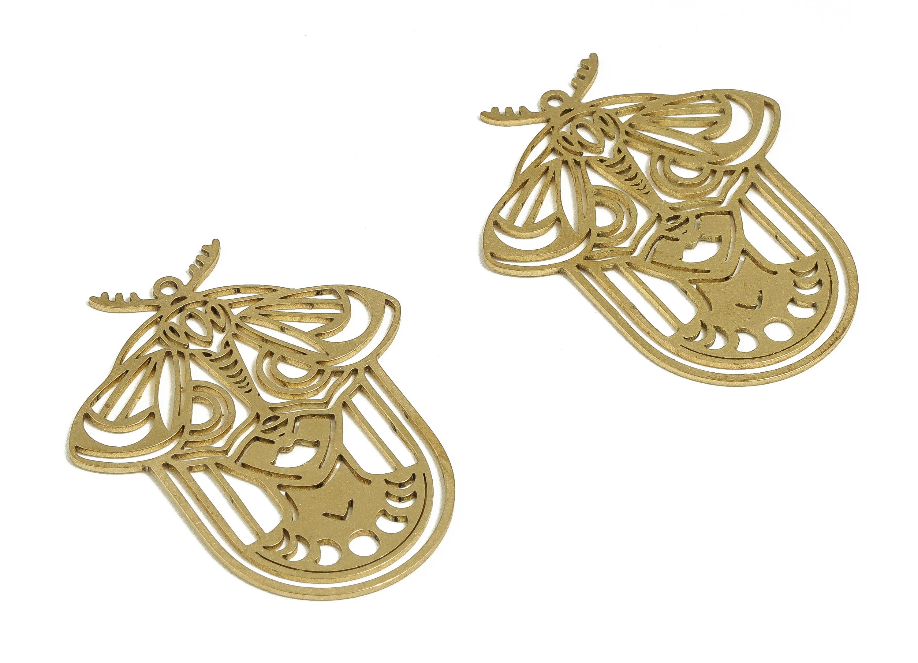 Brass Butterfly Earring Charms - Raw Brass Butterfly Pendant - Earring Findings - DIY Jewelry Making Supplies - 37.47x30.9x0.71mm - PP4708 - DOMEDBAZAAR