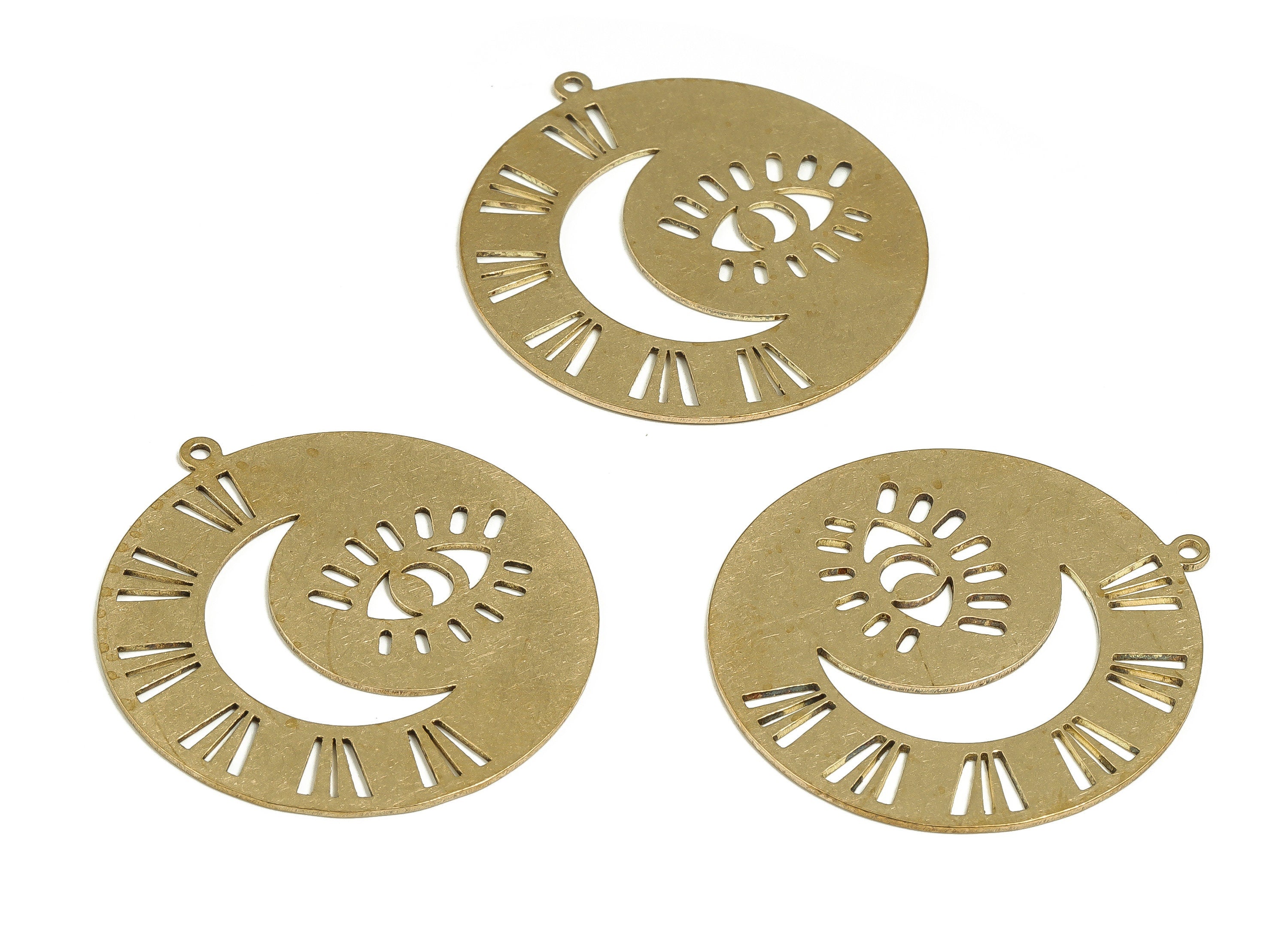 Brass Round Eye Earring Charms - Raw Brass Crescent Moon Pendant - Earrings Finding - Jewelry Making Supplies - 37.68x34.95x0.68mm - PP4223 - DOMEDBAZAAR