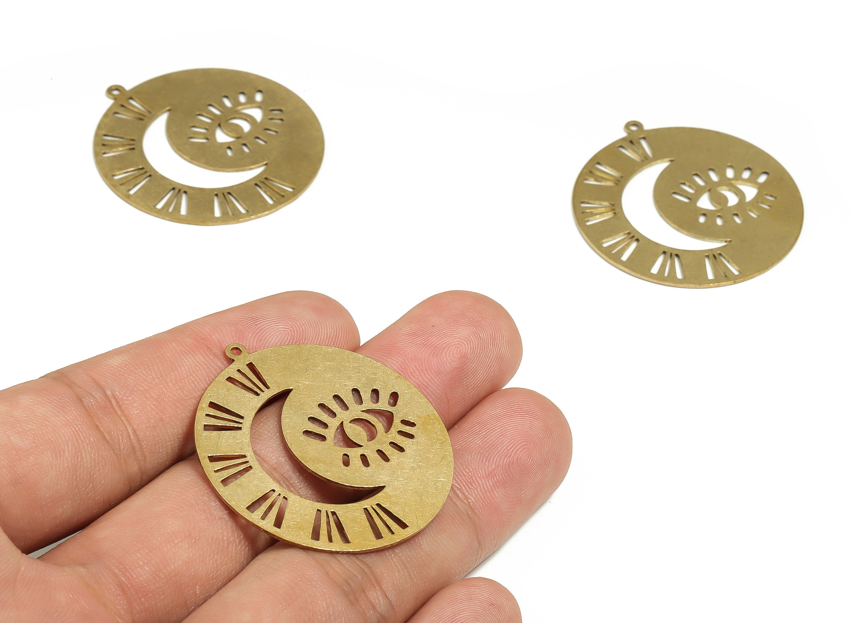 Brass Round Eye Earring Charms - Raw Brass Crescent Moon Pendant - Earrings Finding - Jewelry Making Supplies - 37.68x34.95x0.68mm - PP4223 - DOMEDBAZAAR