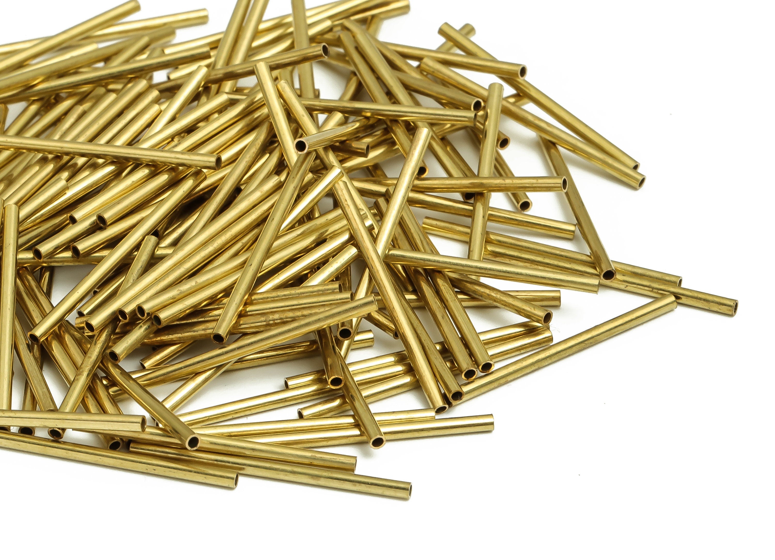 Round Brass Himmeli Tubes - Raw Brass Himmeli DIY Tube Beads - Circle Pipes for Geometric Shapes - For Air Plants -1.5x0.2x25mm- PP4567-25 - DOMEDBAZAAR