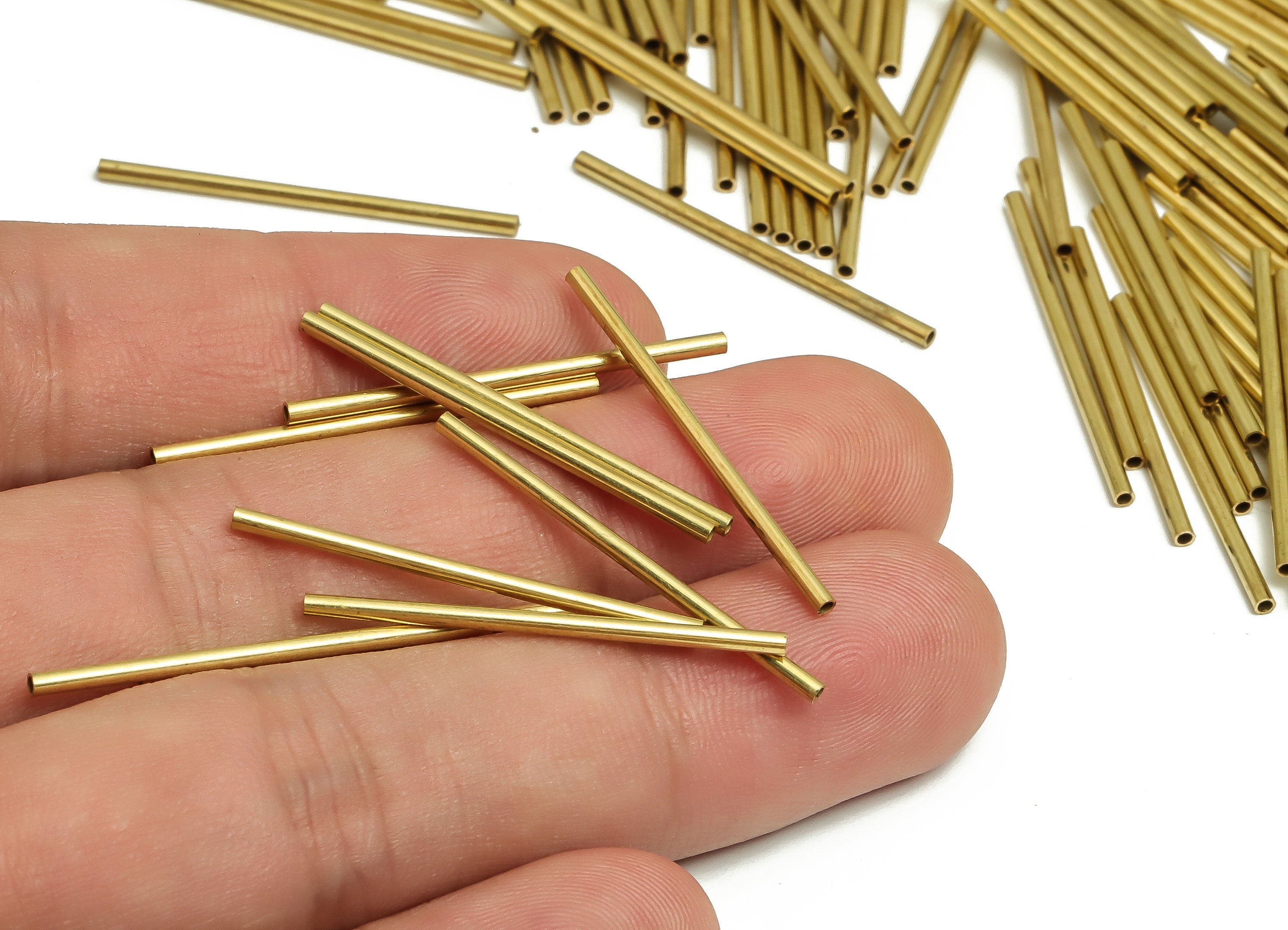 Round Brass Himmeli Tubes - Raw Brass Himmeli DIY Tube Beads - Circle Pipes for Geometric Shapes - For Air Plants -1.5x0.2x30mm- PP4567-30 - DOMEDBAZAAR