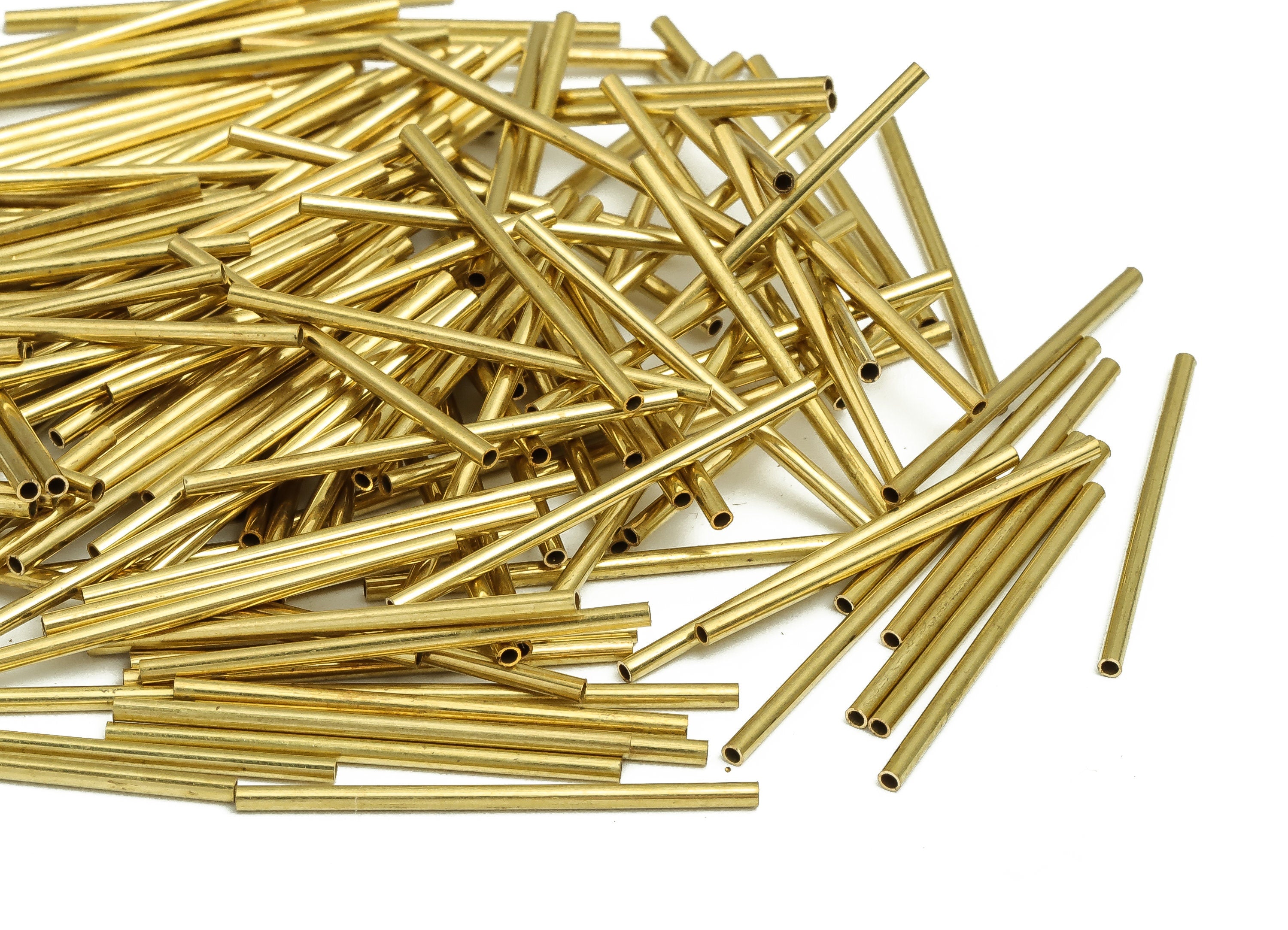 Round Brass Himmeli Tubes - Raw Brass Himmeli DIY Tube Beads - Circle Pipes for Geometric Shapes - For Air Plants -1.5x0.2x30mm- PP4567-30 - DOMEDBAZAAR
