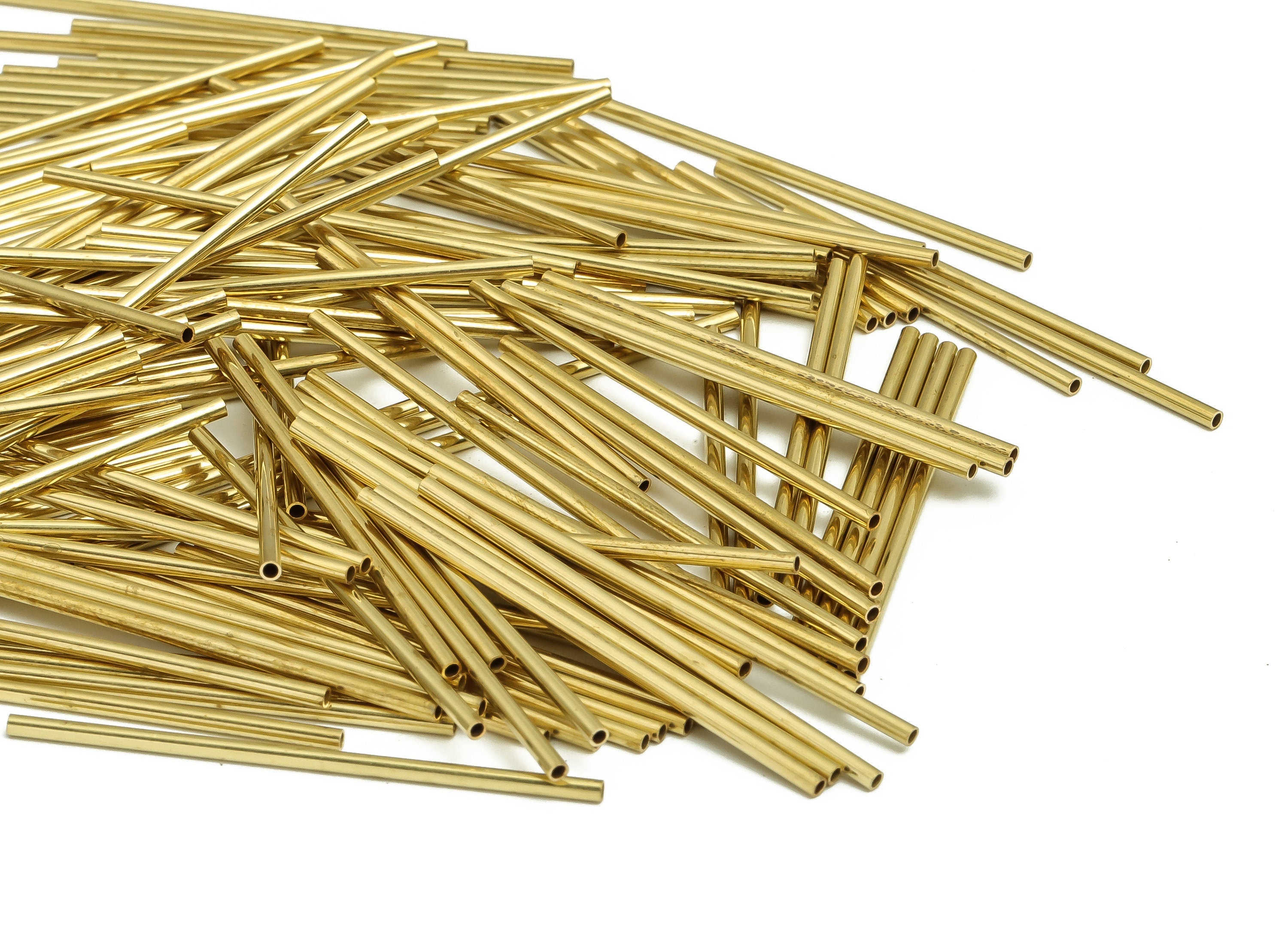 Round Brass Himmeli Tubes - Raw Brass Himmeli DIY Tube Beads - Circle Pipes for Geometric Shapes - For Air Plants -1.5x0.2x40mm- PP4567-40 - DOMEDBAZAAR