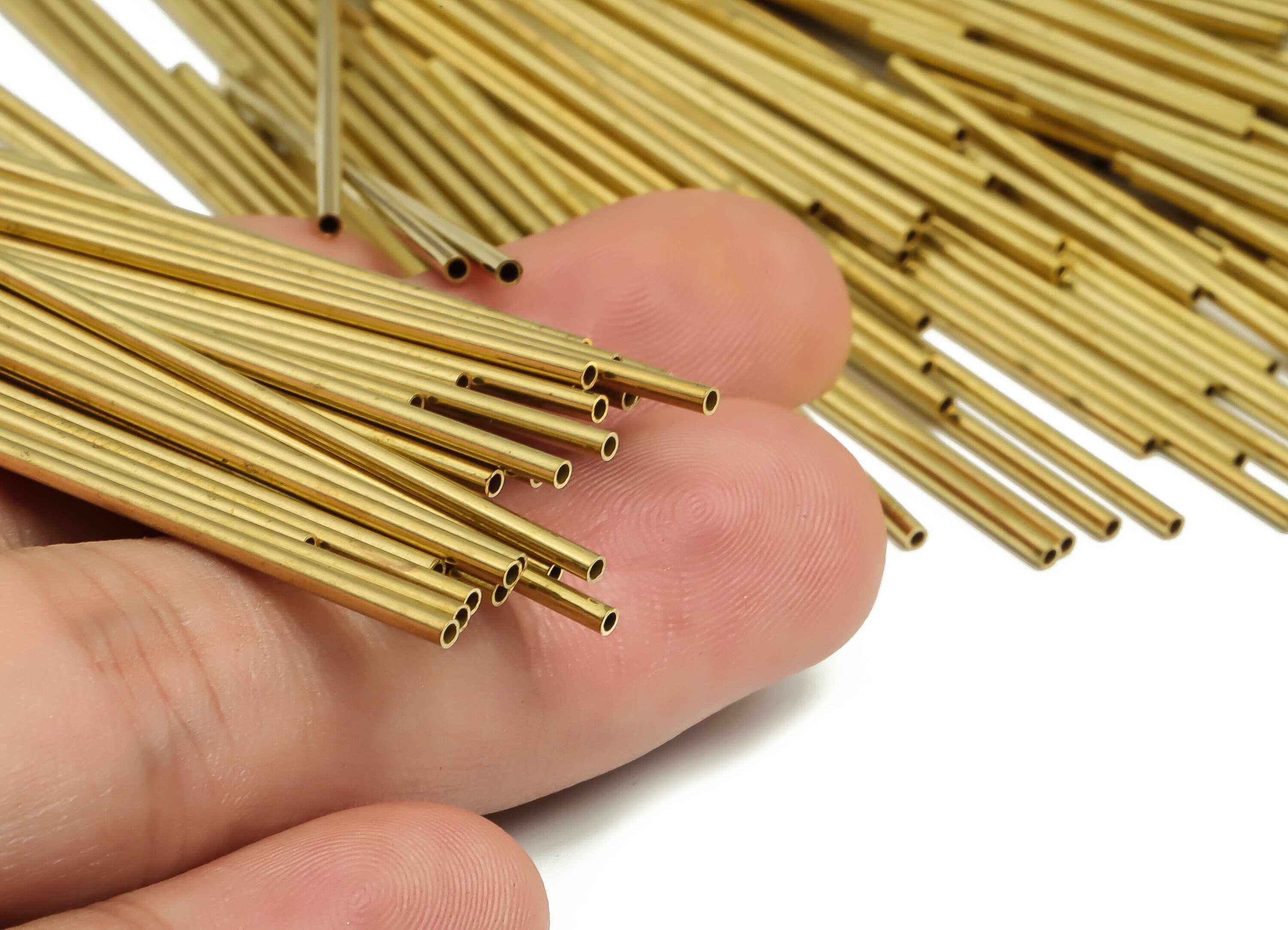Round Brass Himmeli Tubes - Raw Brass Himmeli DIY Tube Beads - Circle Pipes for Geometric Shapes - For Air Plants -1.5x0.2x50mm- PP4567-50 - DOMEDBAZAAR