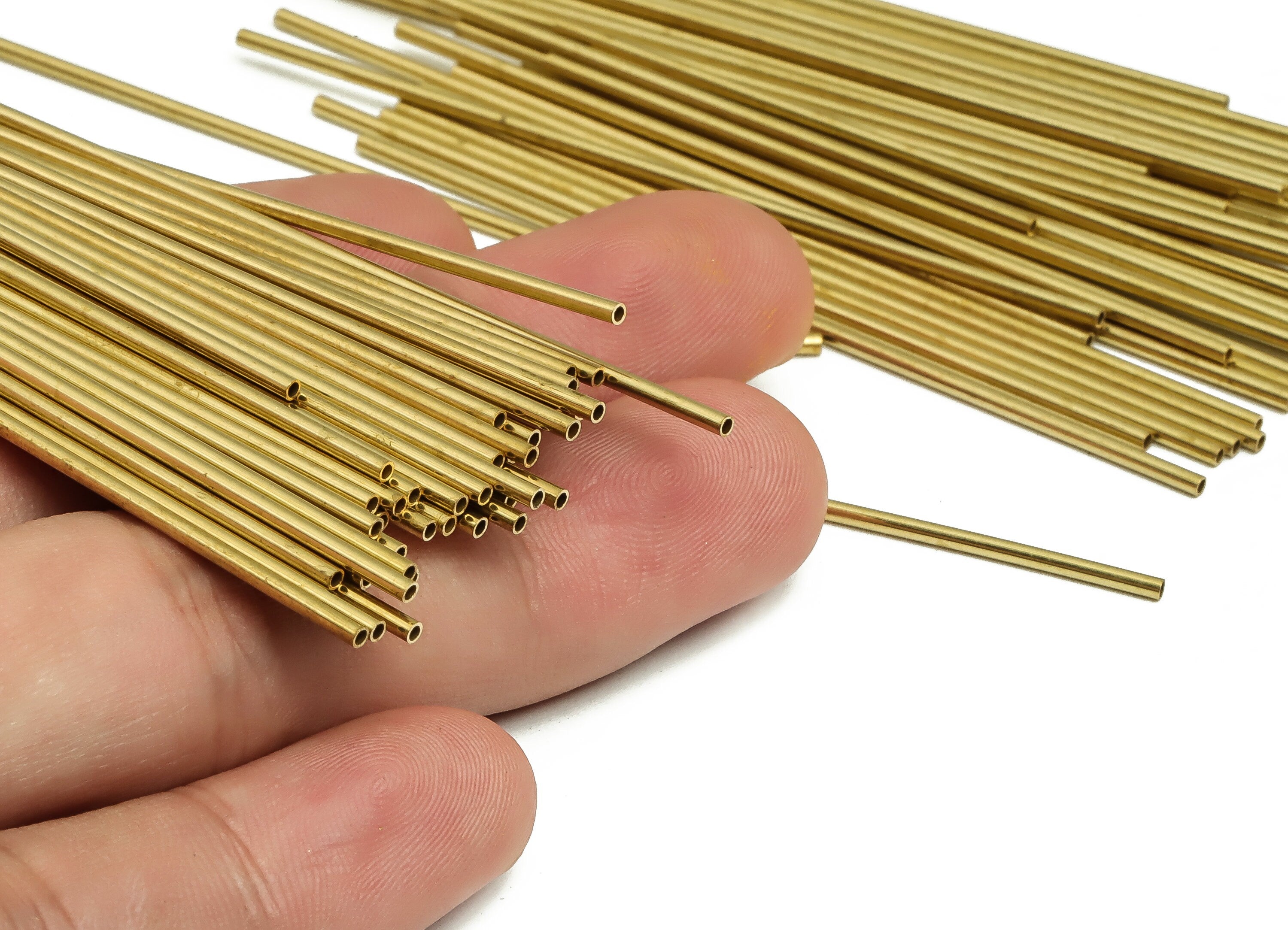 Round Brass Himmeli Tubes - Raw Brass Himmeli DIY Tube Beads - Circle Pipes for Geometric Shapes - For Air Plants -1.5x0.2x70mm- PP4567-70 - DOMEDBAZAAR