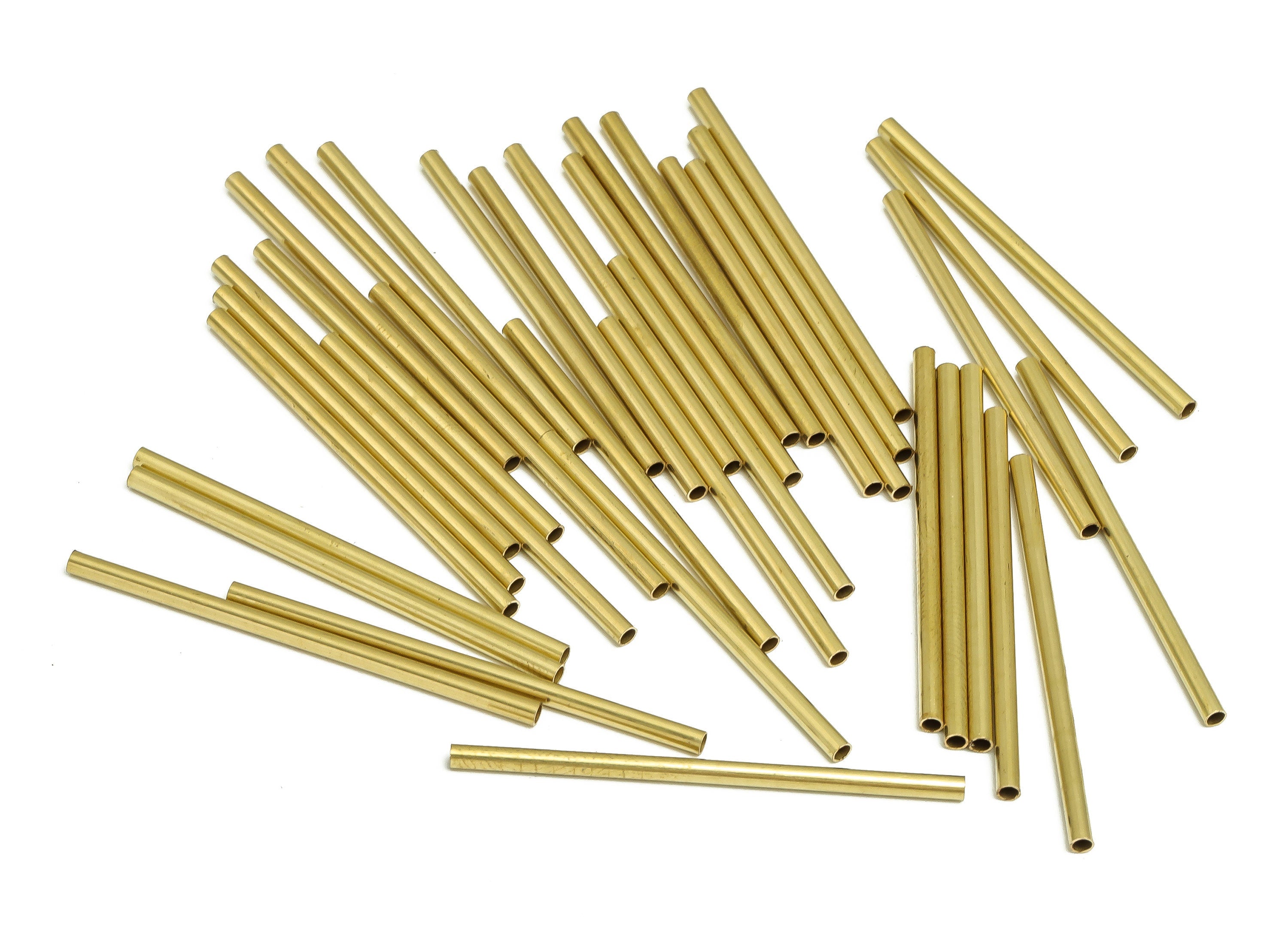 Round Brass Himmeli Tubes - Raw Brass Himmeli DIY Tube Beads - Circle Pipes for Geometric Shapes - For Air Plants -2x0.2x40mm- PP4568-40 - DOMEDBAZAAR