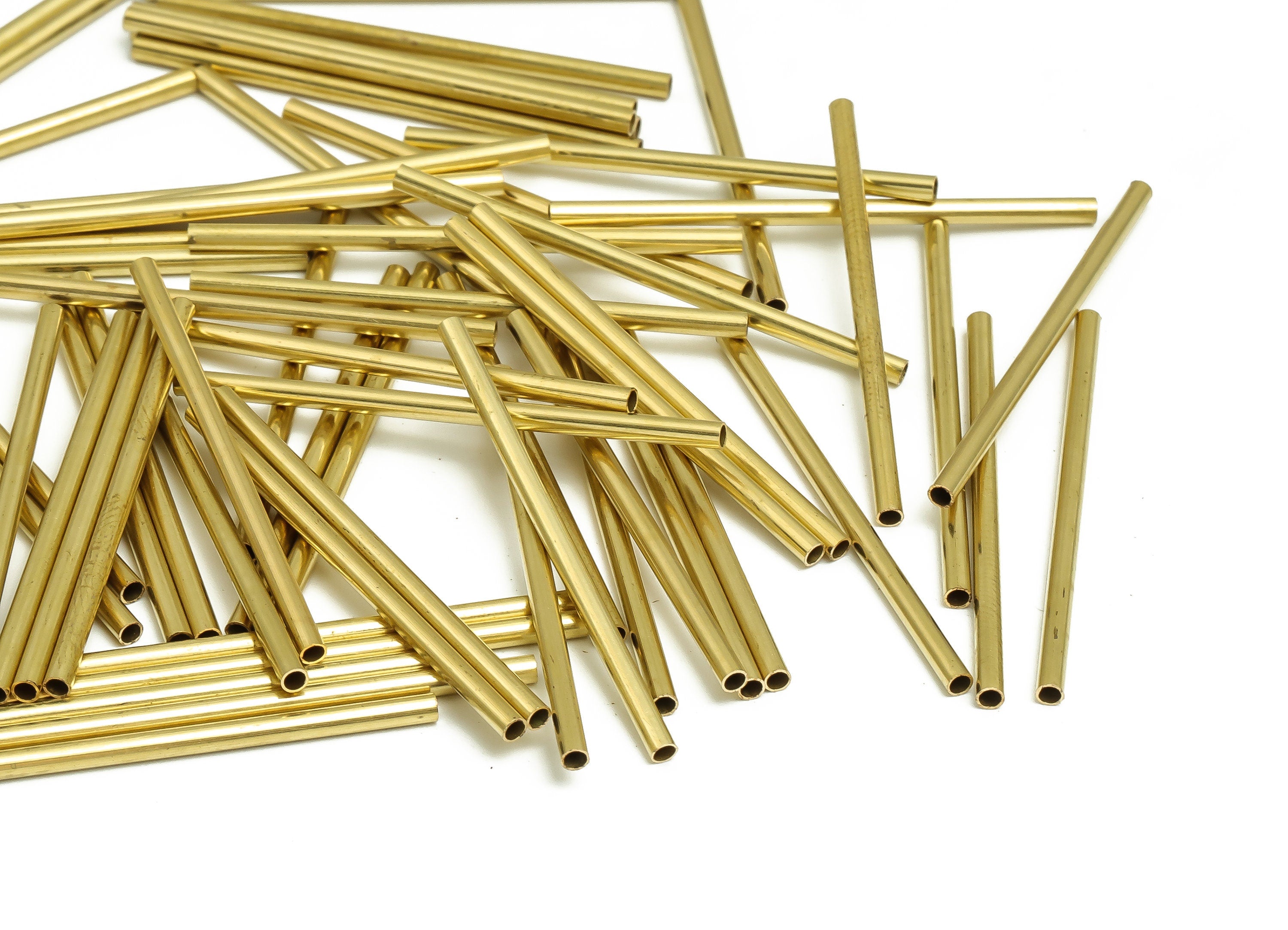 Round Brass Himmeli Tubes - Raw Brass Himmeli DIY Tube Beads - Circle Pipes for Geometric Shapes - For Air Plants -2x0.2x40mm- PP4568-40 - DOMEDBAZAAR