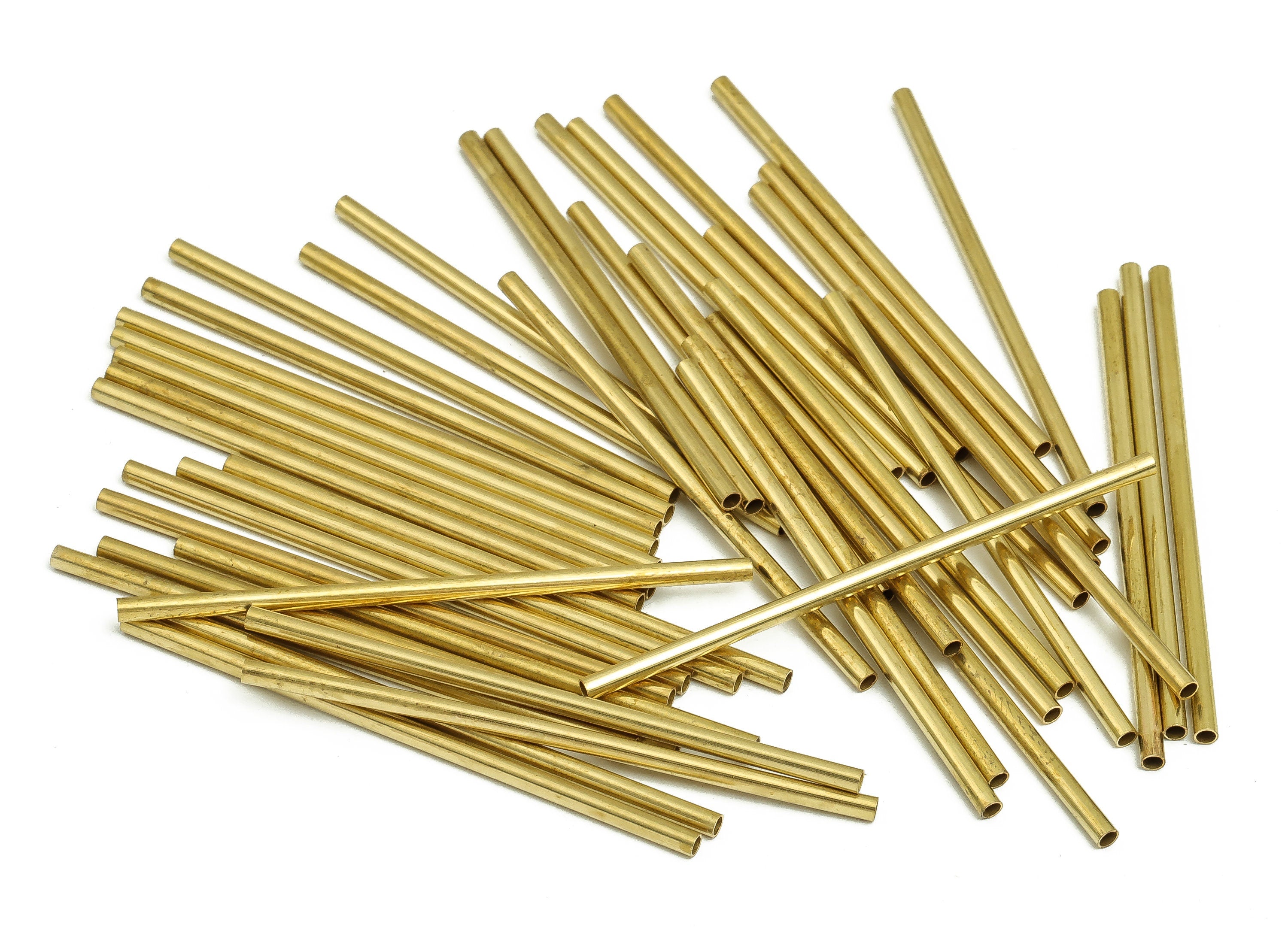 Round Brass Himmeli Tubes - Raw Brass Himmeli DIY Tube Beads - Circle Pipes for Geometric Shapes - For Air Plants -2x0.2x50mm- PP4568-50 - DOMEDBAZAAR