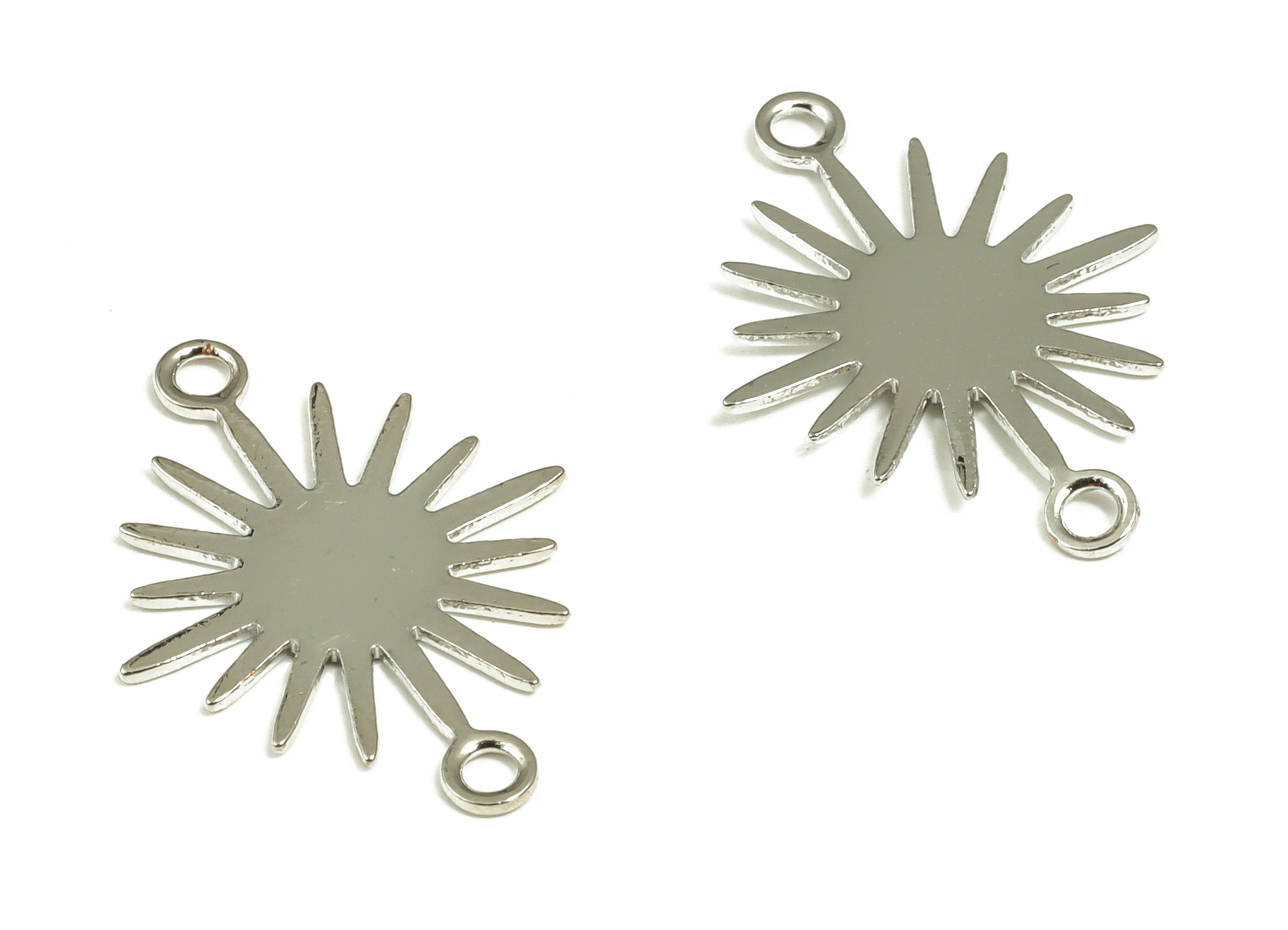 Sun Shaped Brass Charms - Silver Tone Plated Brass Connector -Brass Earring Findings- Jewelry Making Supplies- 17.91x13.29x0.53mm- PP1269SS - DOMEDBAZAAR