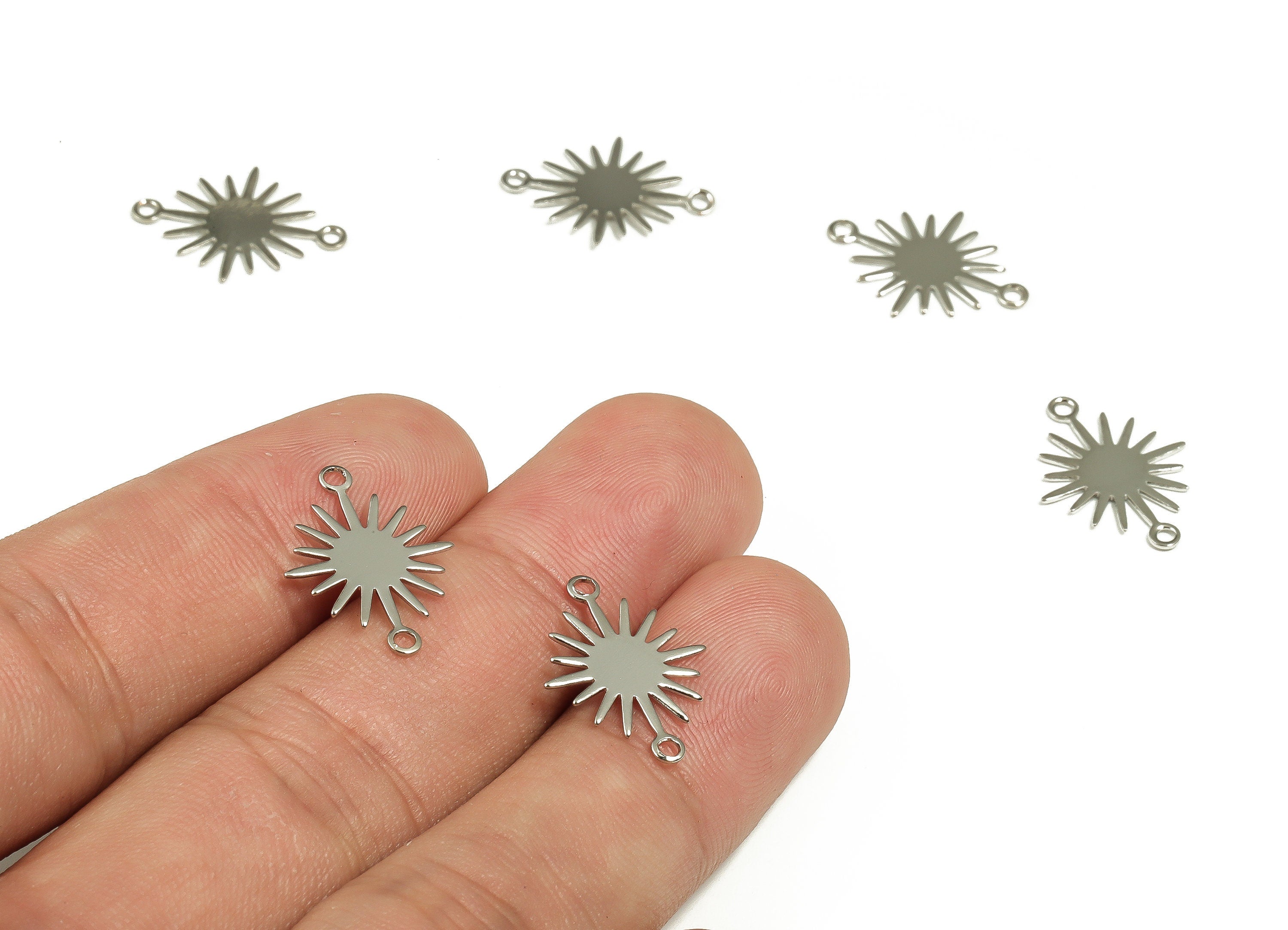 Sun Shaped Brass Charms - Silver Tone Plated Brass Connector -Brass Earring Findings- Jewelry Making Supplies- 17.91x13.29x0.53mm- PP1269SS - DOMEDBAZAAR