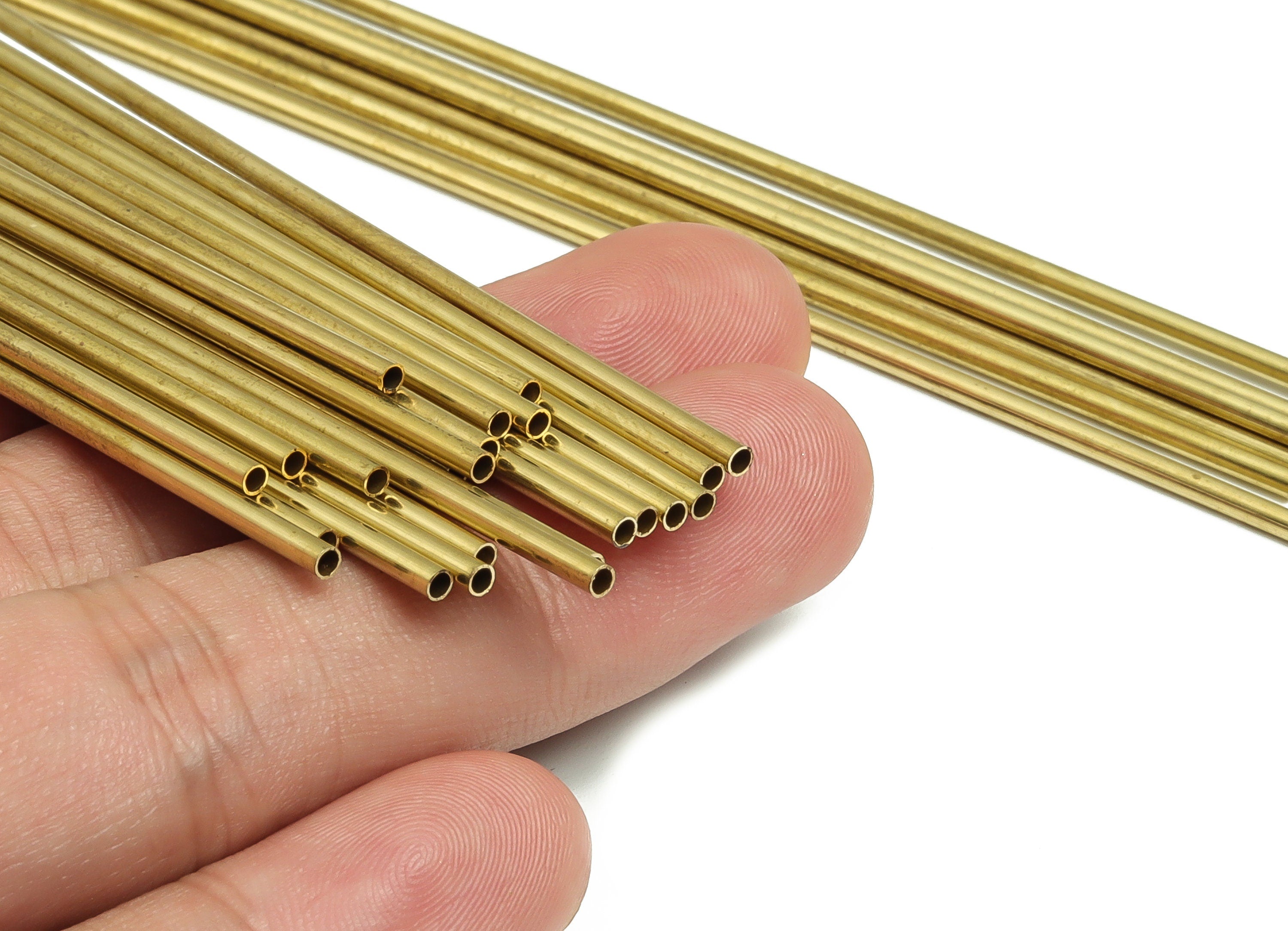 Round Brass Himmeli Tubes - Raw Brass Himmeli DIY Tube Beads - Circle Pipes for Geometric Shapes - For Air Plants -2x0.2x130mm- PP4568-130 - DOMEDBAZAAR