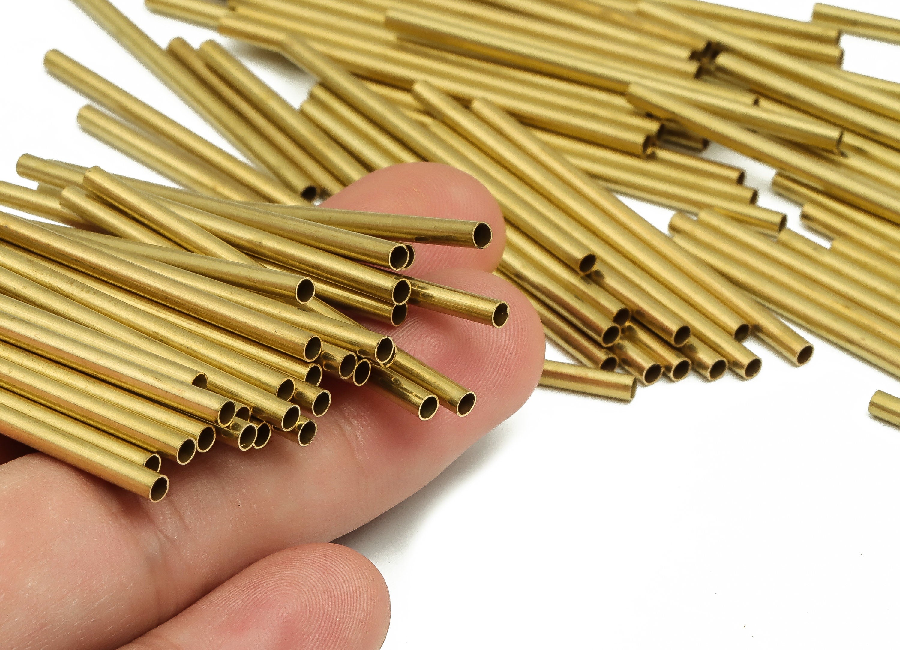 Round Brass Himmeli Tubes - Raw Brass Himmeli DIY Tube Beads - Circle Pipes for Geometric Shapes - For Air Plants -2.5x0.2x50mm- PP4569-50 - DOMEDBAZAAR