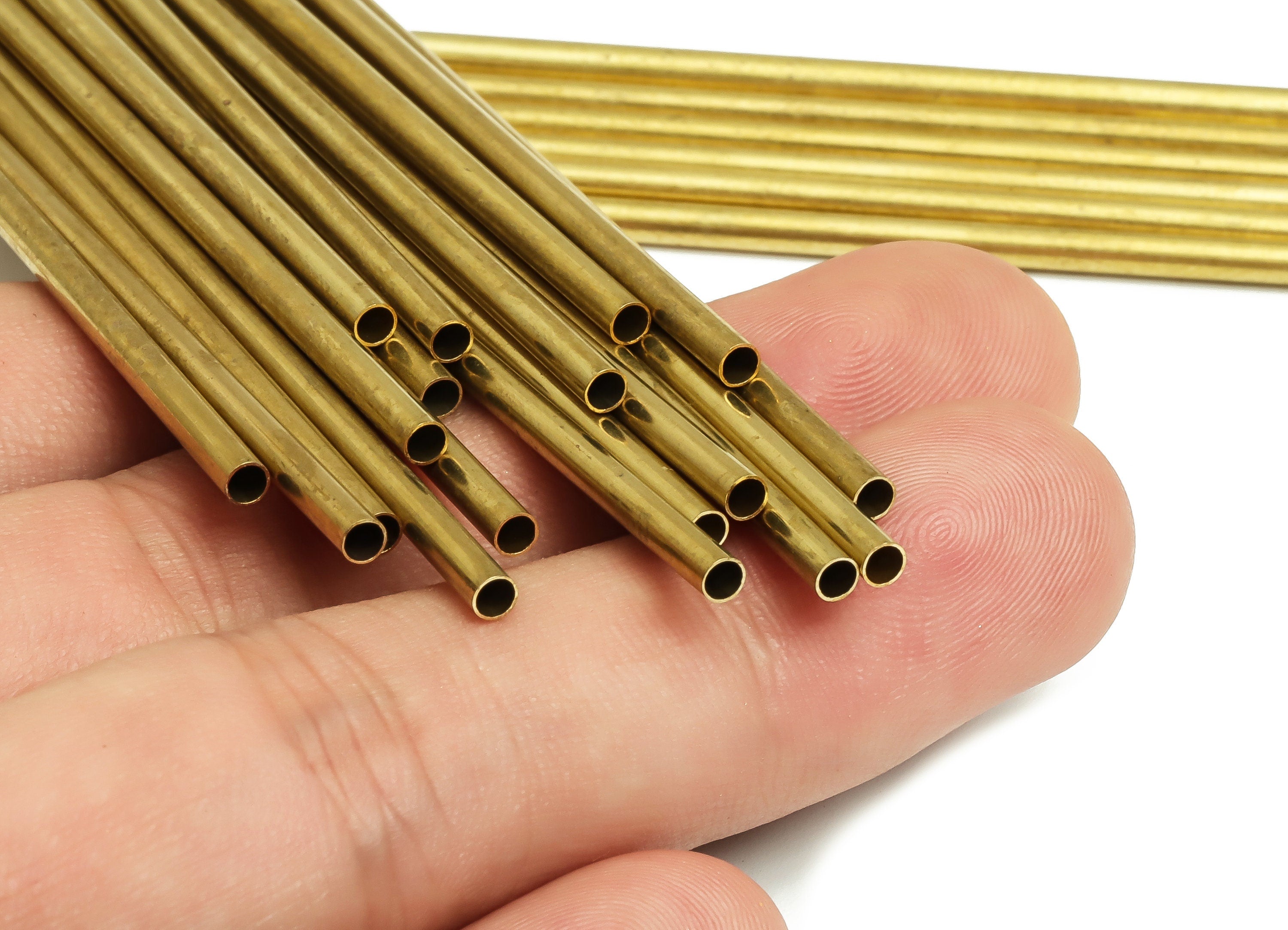 Round Brass Himmeli Tubes - Raw Brass Himmeli DIY Tube Beads - Circle Pipes for Geometric Shapes - For Air Plants -2.5x0.2x100mm- PP4569-100 - DOMEDBAZAAR