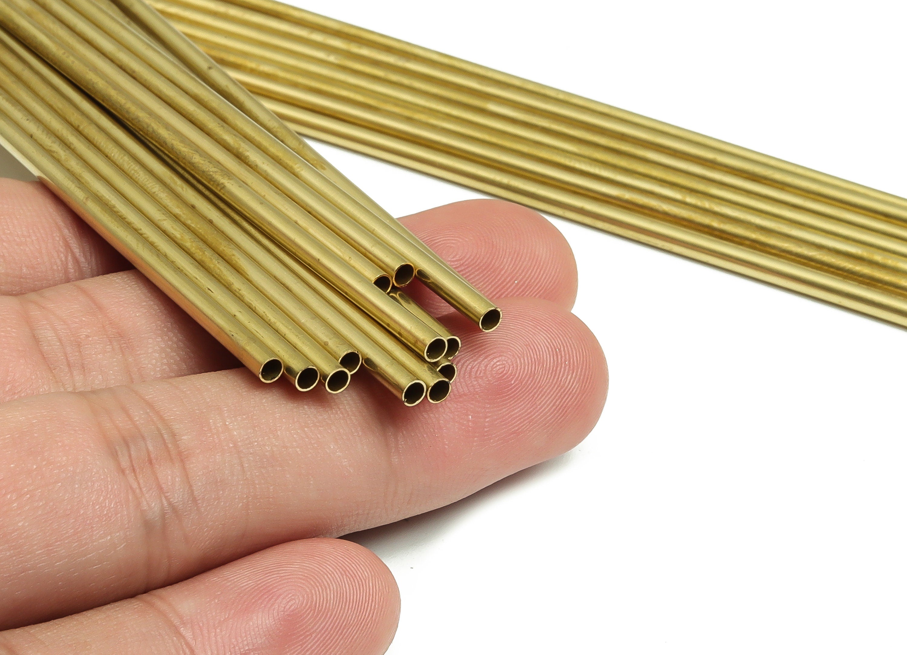 Round Brass Himmeli Tubes - Raw Brass Himmeli DIY Tube Beads - Circle Pipes for Geometric Shapes - For Air Plants -2.5x0.2x170mm- PP4569-170 - DOMEDBAZAAR