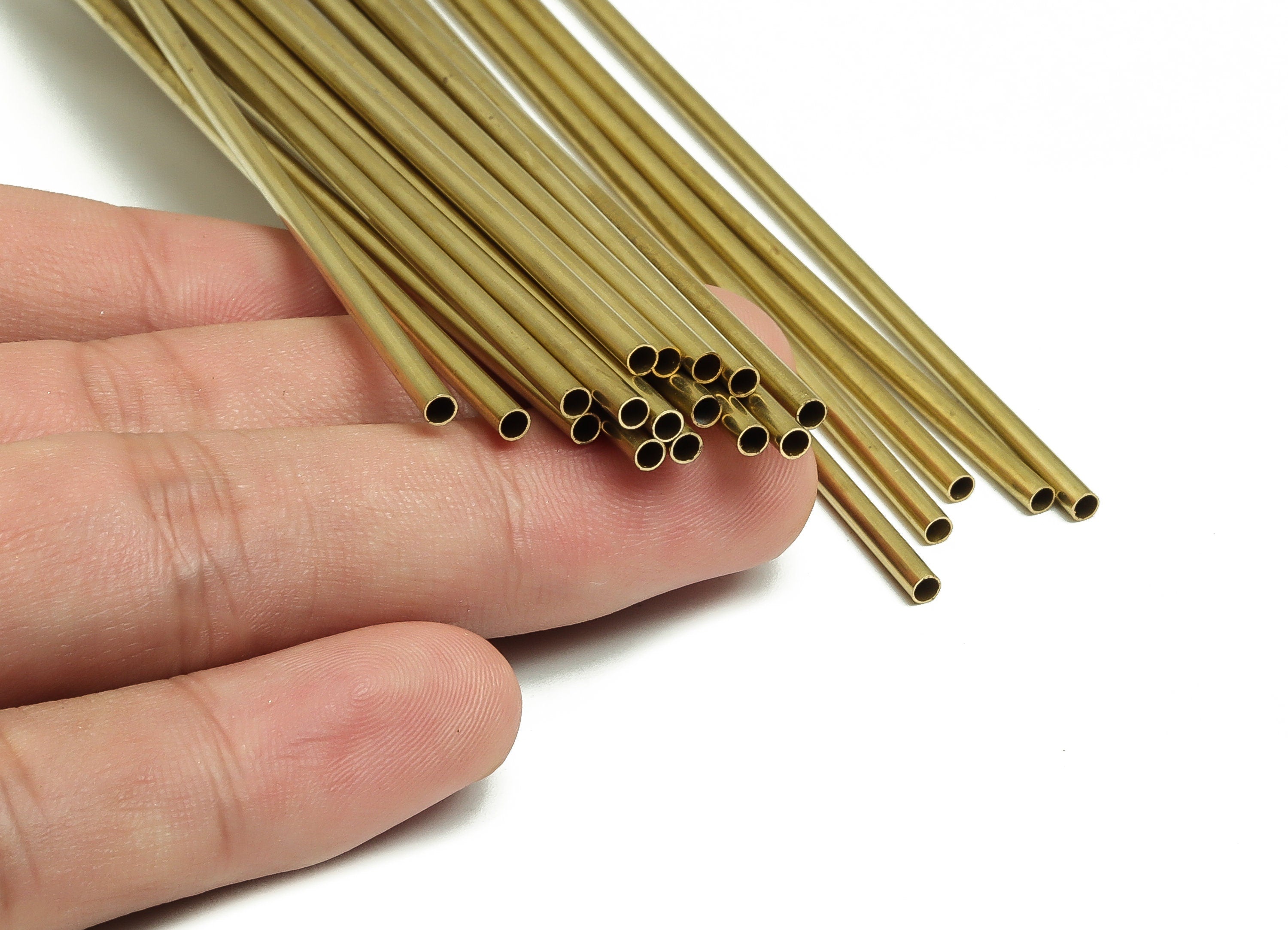 Round Brass Himmeli Tubes - Raw Brass Himmeli DIY Tube Beads - Circle Pipes for Geometric Shapes - For Air Plants -2.5x0.2x180mm- PP4569-180 - DOMEDBAZAAR