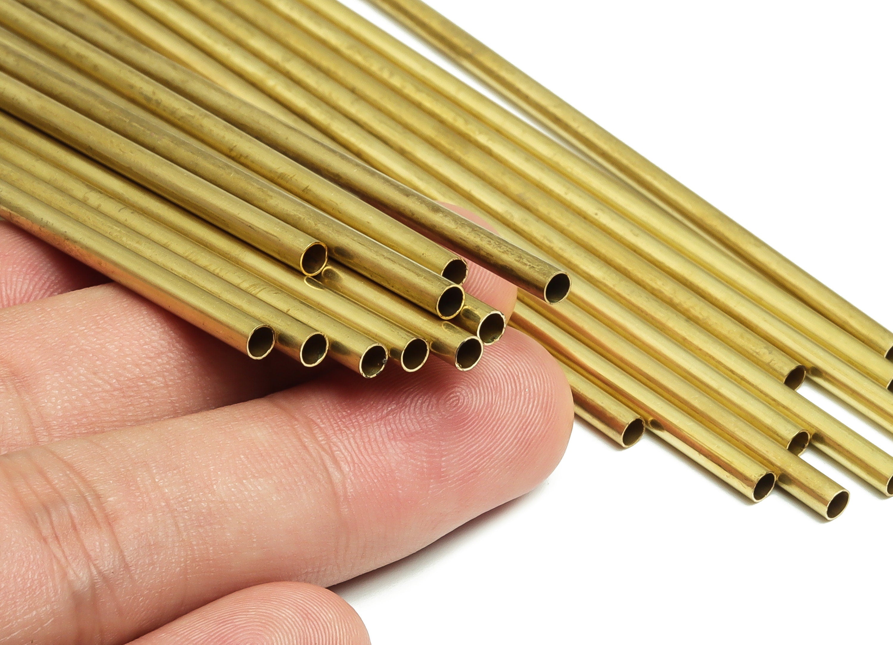Round Brass Himmeli Tubes - Raw Brass Himmeli DIY Tube Beads - Circle Pipes for Geometric Shapes - For Air Plants -3x0.2x130mm- PP4570-130 - DOMEDBAZAAR