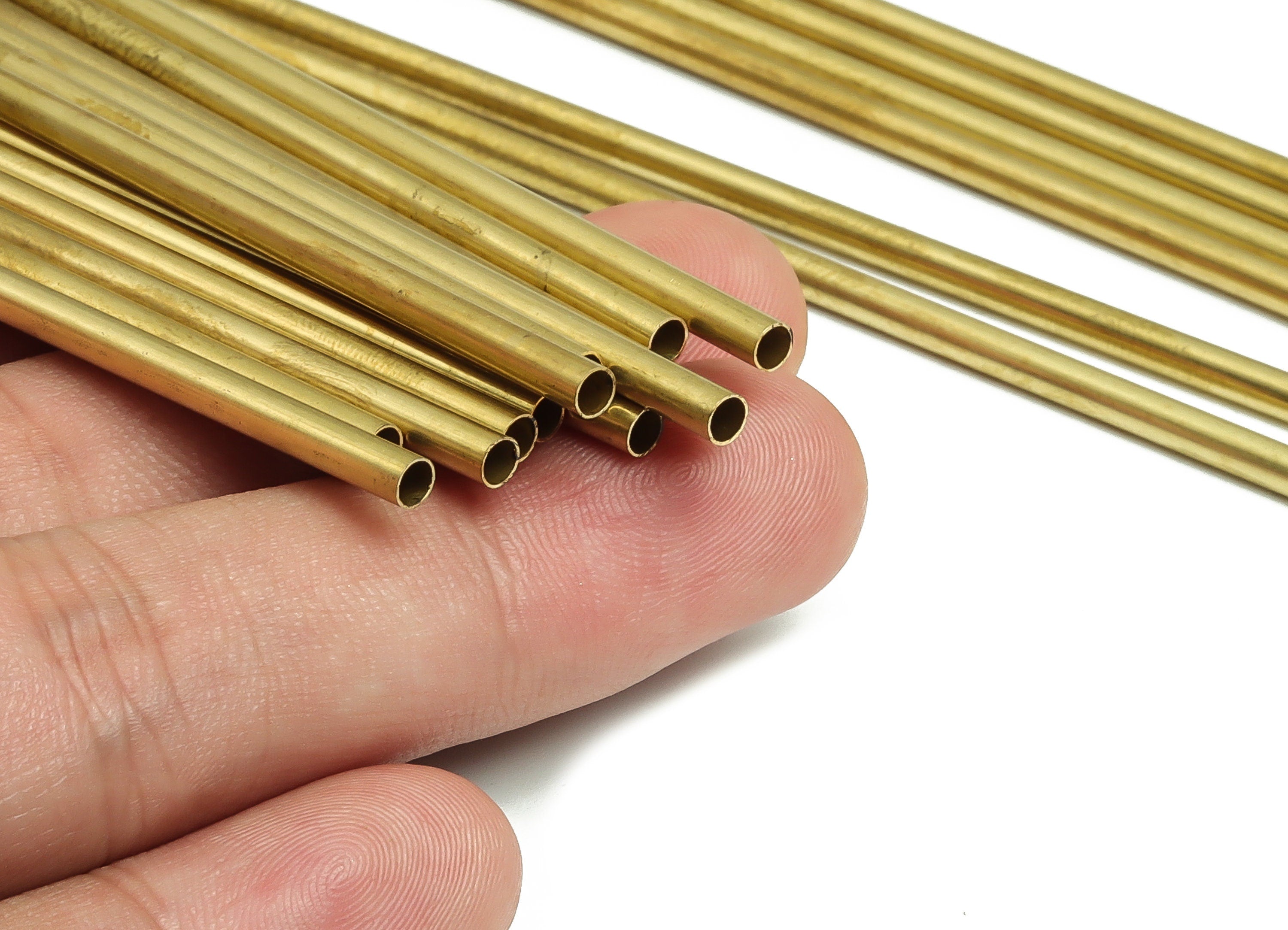 Round Brass Himmeli Tubes - Raw Brass Himmeli DIY Tube Beads - Circle Pipes for Geometric Shapes - For Air Plants -3x0.2x140mm- PP4570-140 - DOMEDBAZAAR