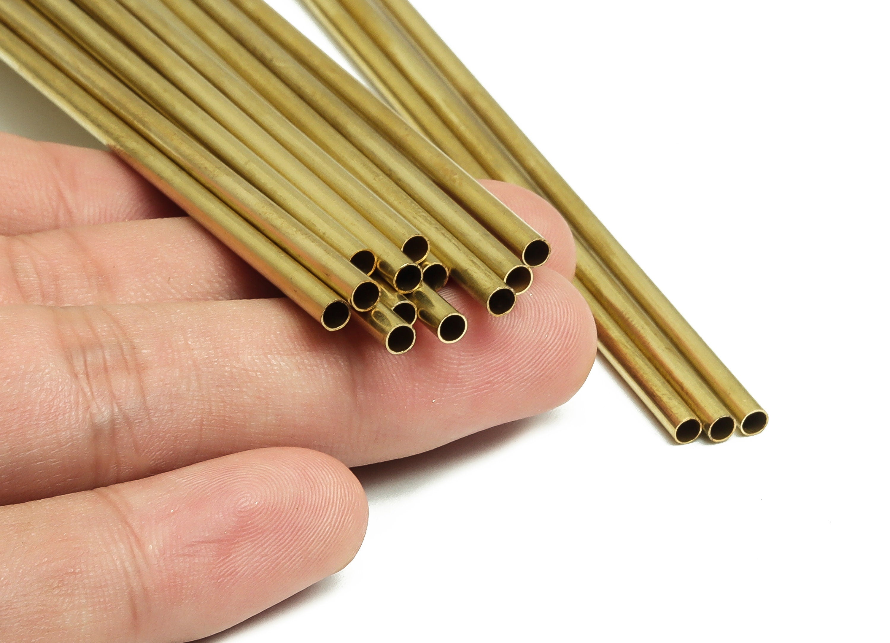 Round Brass Himmeli Tubes - Raw Brass Himmeli DIY Tube Beads - Circle Pipes for Geometric Shapes - For Air Plants -3x0.2x160mm- PP4570-160 - DOMEDBAZAAR