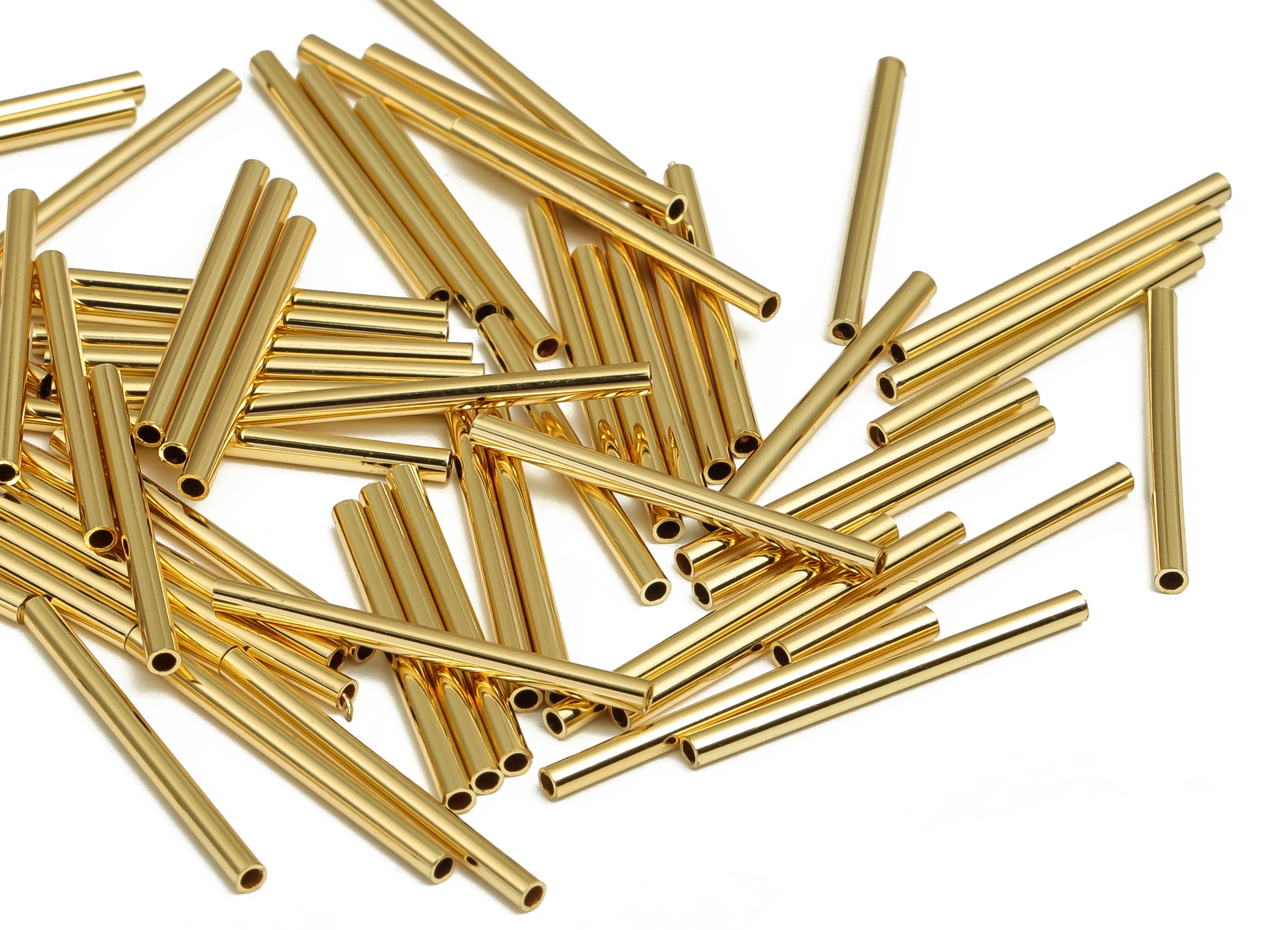 Brass Himmeli Tubes - Brass Himmeli DIY Tube Beads - Geometric Shapes - For Air Plants - 18k Real Gold Plated Brass -1.5x0.2x20mm-RGP4047-20 - DOMEDBAZAAR