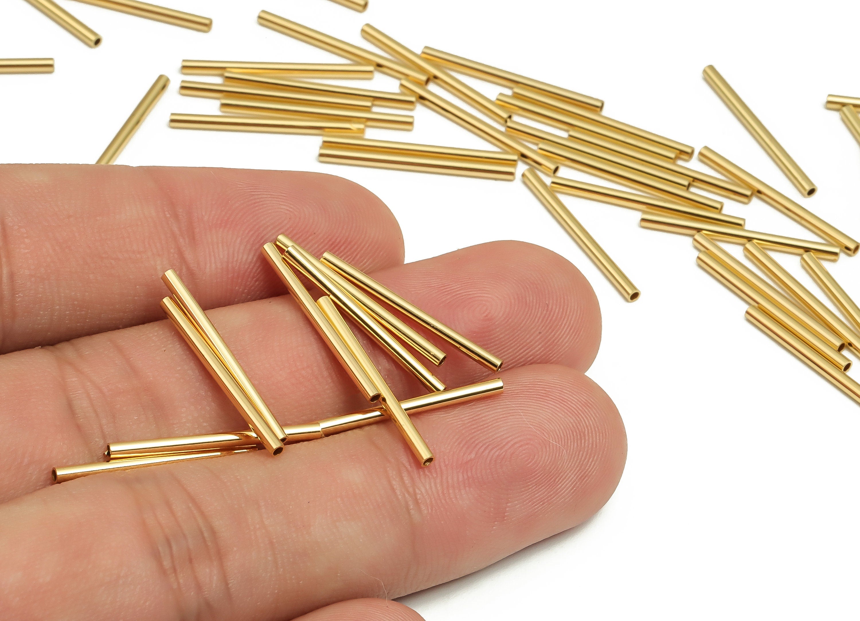 Brass Himmeli Tubes - Brass Himmeli DIY Tube Beads - Geometric Shapes - For Air Plants - 18k Real Gold Plated Brass -1.5x0.2x20mm-RGP4047-20 - DOMEDBAZAAR