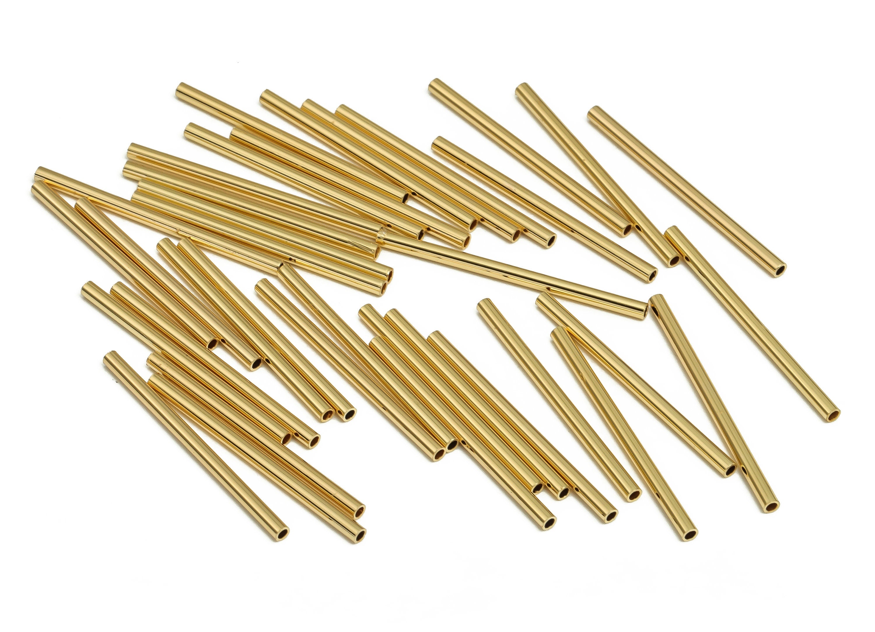 Brass Himmeli Tubes - Brass Himmeli DIY Tube Beads - Geometric Shapes - For Air Plants - 18k Real Gold Plated Brass -1.5x0.2x25mm-RGP4047-25 - DOMEDBAZAAR