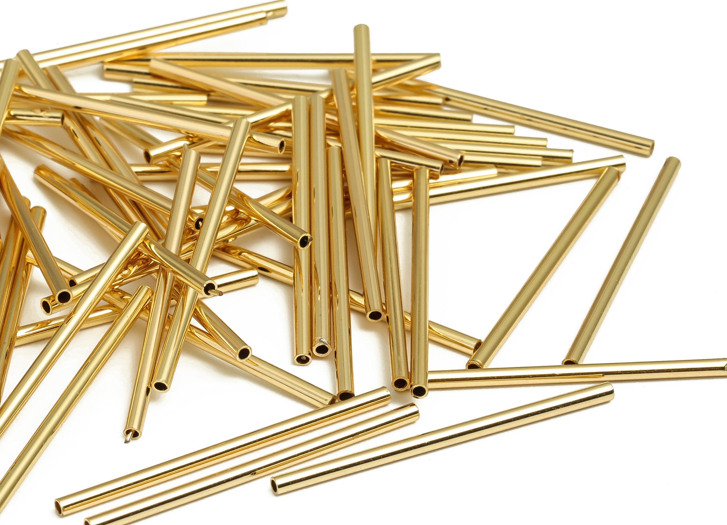 Brass Himmeli Tubes - Brass Himmeli DIY Tube Beads - Geometric Shapes - For Air Plants - 18k Real Gold Plated Brass -1.5x0.2x30mm-RGP4047-30 - DOMEDBAZAAR