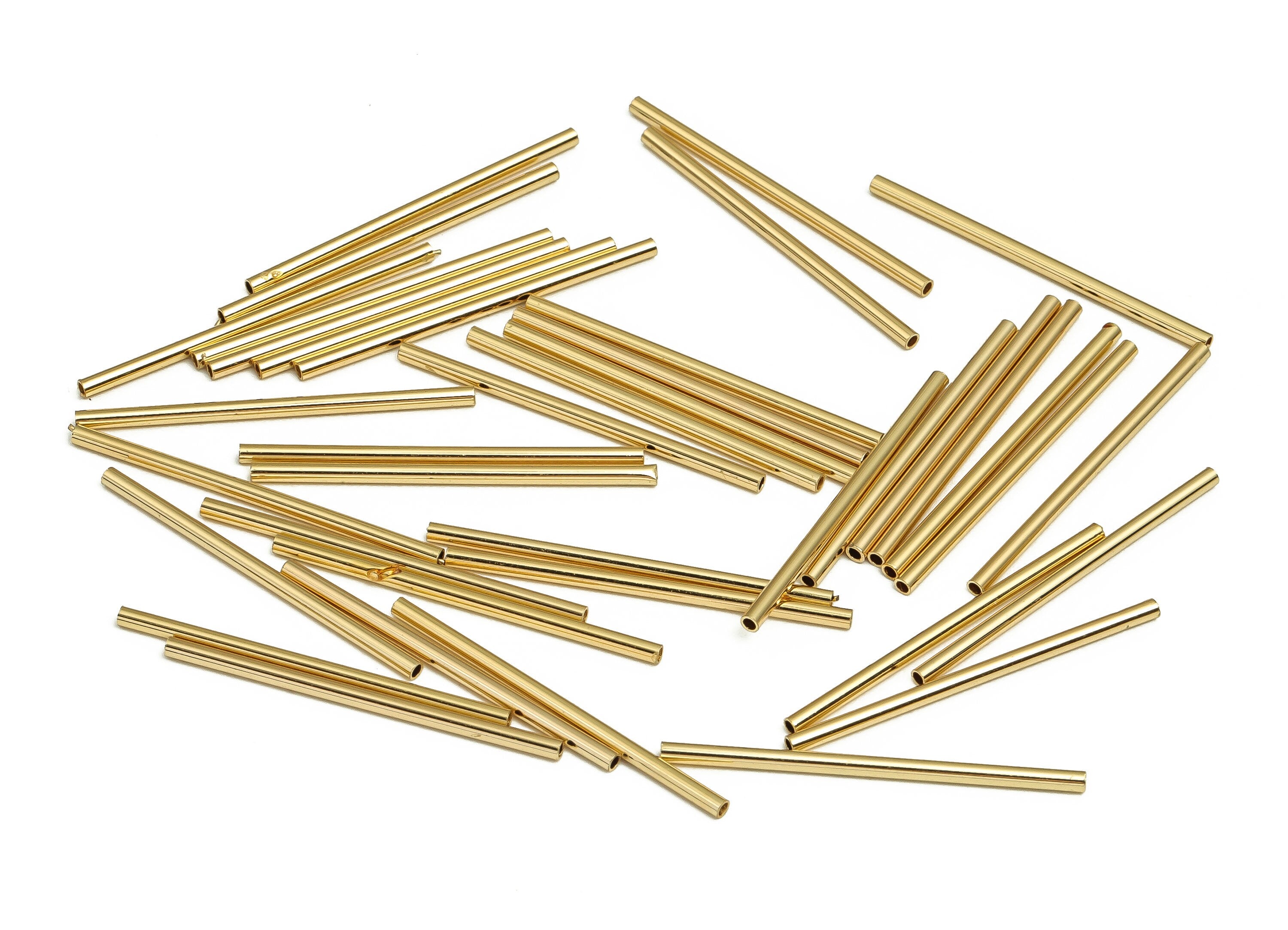 Brass Himmeli Tubes - Brass Himmeli DIY Tube Beads - Geometric Shapes - For Air Plants - 18k Real Gold Plated Brass -1.5x0.2x30mm-RGP4047-30 - DOMEDBAZAAR