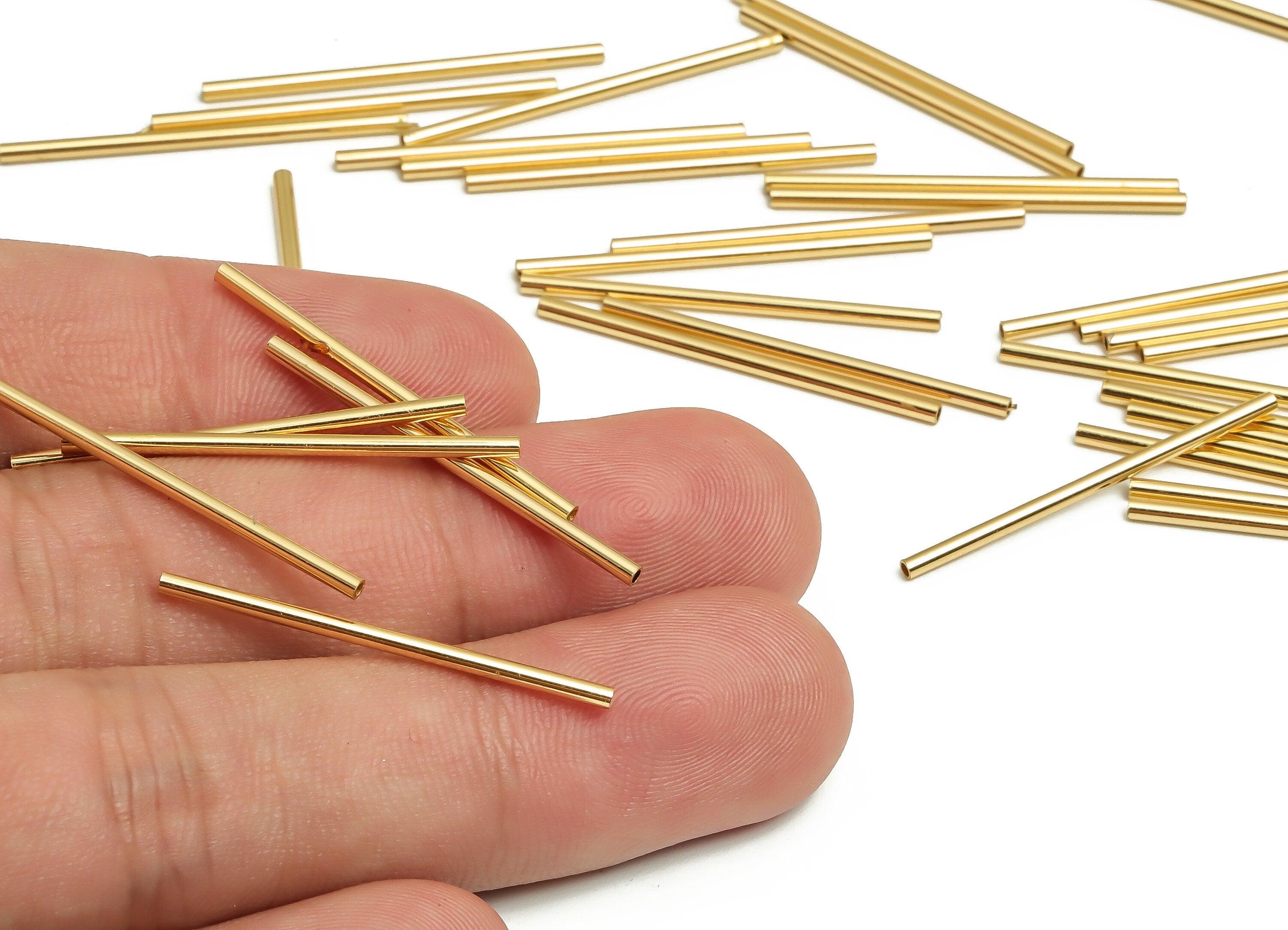Brass Himmeli Tubes - Brass Himmeli DIY Tube Beads - Geometric Shapes - For Air Plants - 18k Real Gold Plated Brass -1.5x0.2x30mm-RGP4047-30 - DOMEDBAZAAR