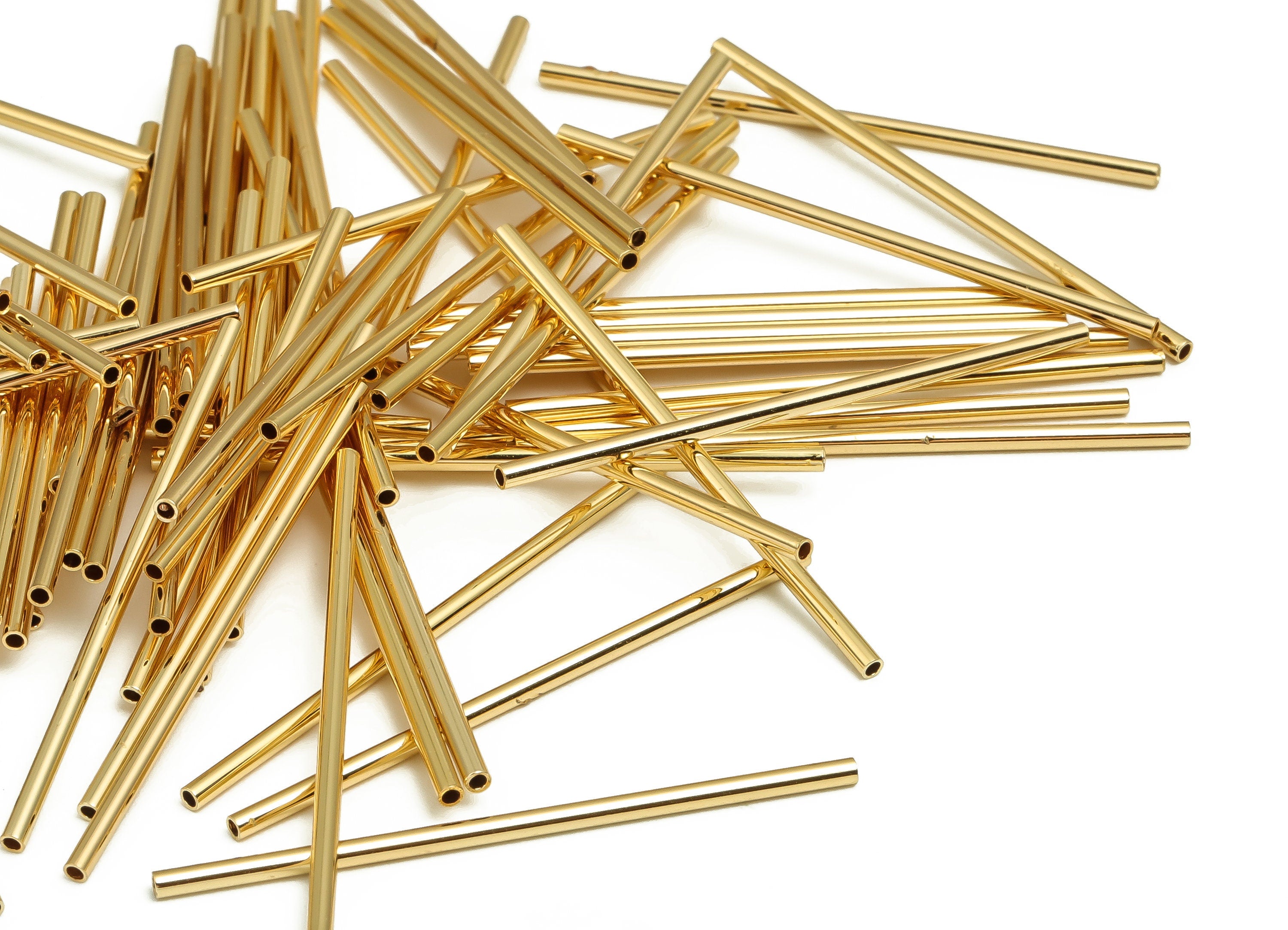 Brass Himmeli Tubes -Brass Himmeli DIY Tube Beads - Geometric Shapes - For Air Plants - 18k Real Gold Plated Brass-1.5x0.2x40mm - RGP4047-40 - DOMEDBAZAAR