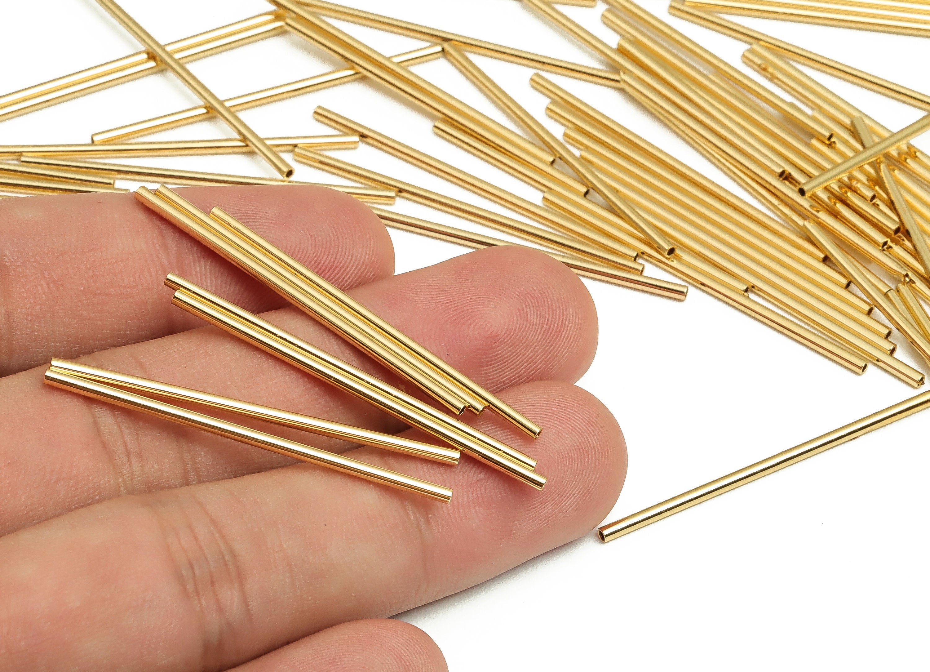 Brass Himmeli Tubes -Brass Himmeli DIY Tube Beads - Geometric Shapes - For Air Plants - 18k Real Gold Plated Brass-1.5x0.2x40mm - RGP4047-40 - DOMEDBAZAAR