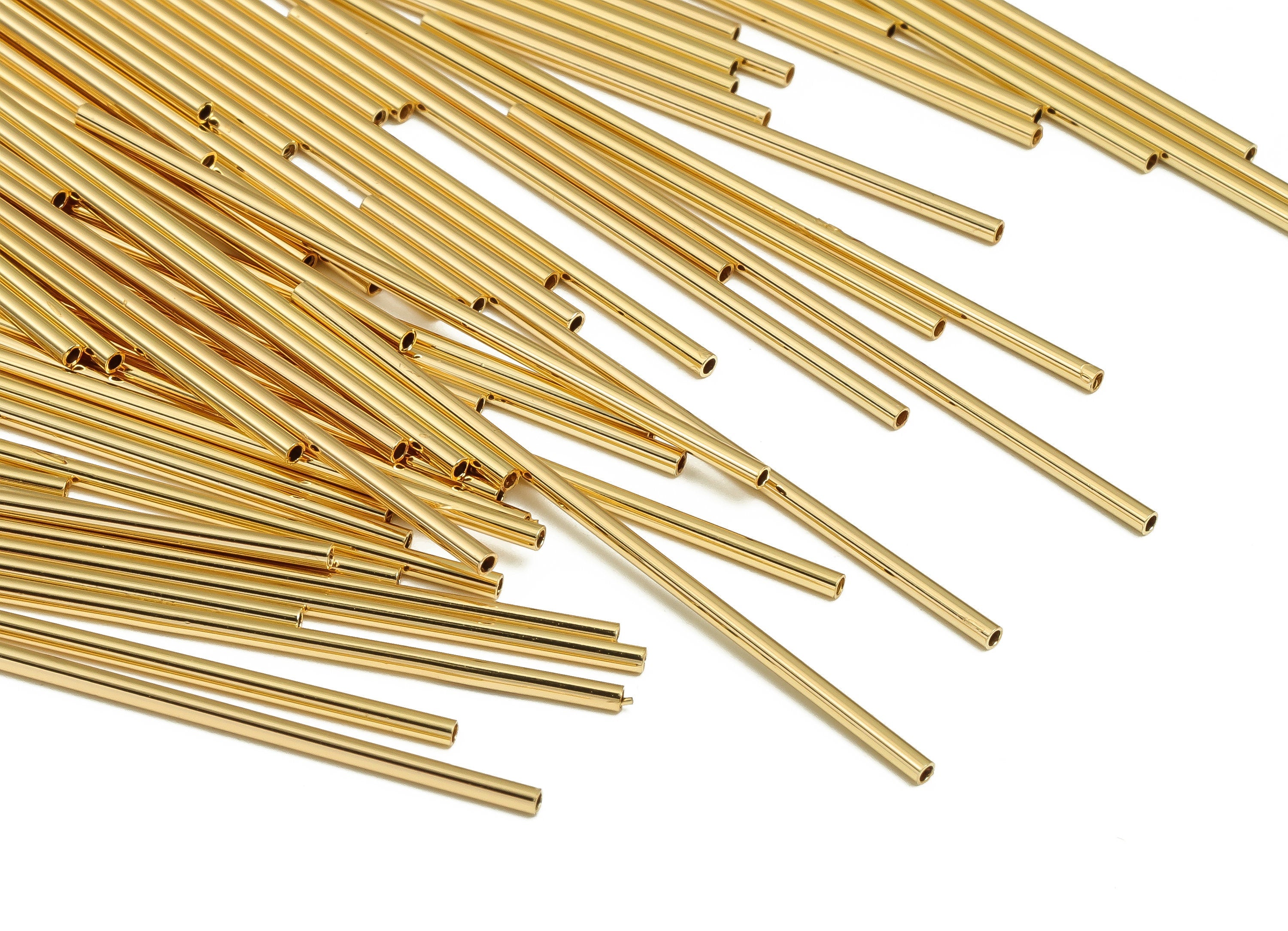 Brass Himmeli Tubes - Brass Himmeli DIY Tube Beads - Geometric Shapes - For Air Plants - 18k Real Gold Plated Brass -1.5x0.2x50mm-RGP4047-50 - DOMEDBAZAAR