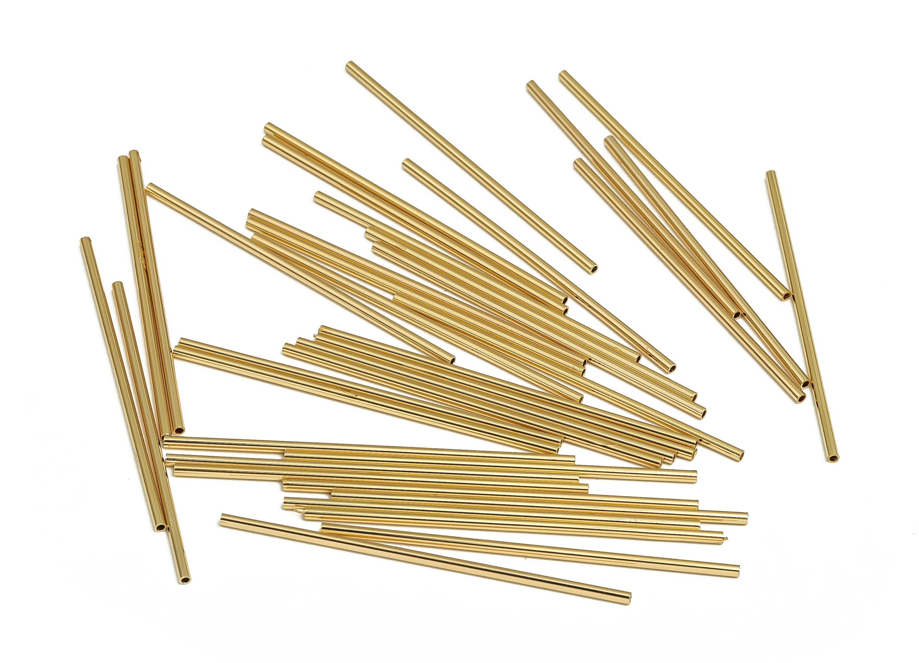 Brass Himmeli Tubes - Brass Himmeli DIY Tube Beads - Geometric Shapes - For Air Plants - 18k Real Gold Plated Brass -1.5x0.2x50mm-RGP4047-50 - DOMEDBAZAAR