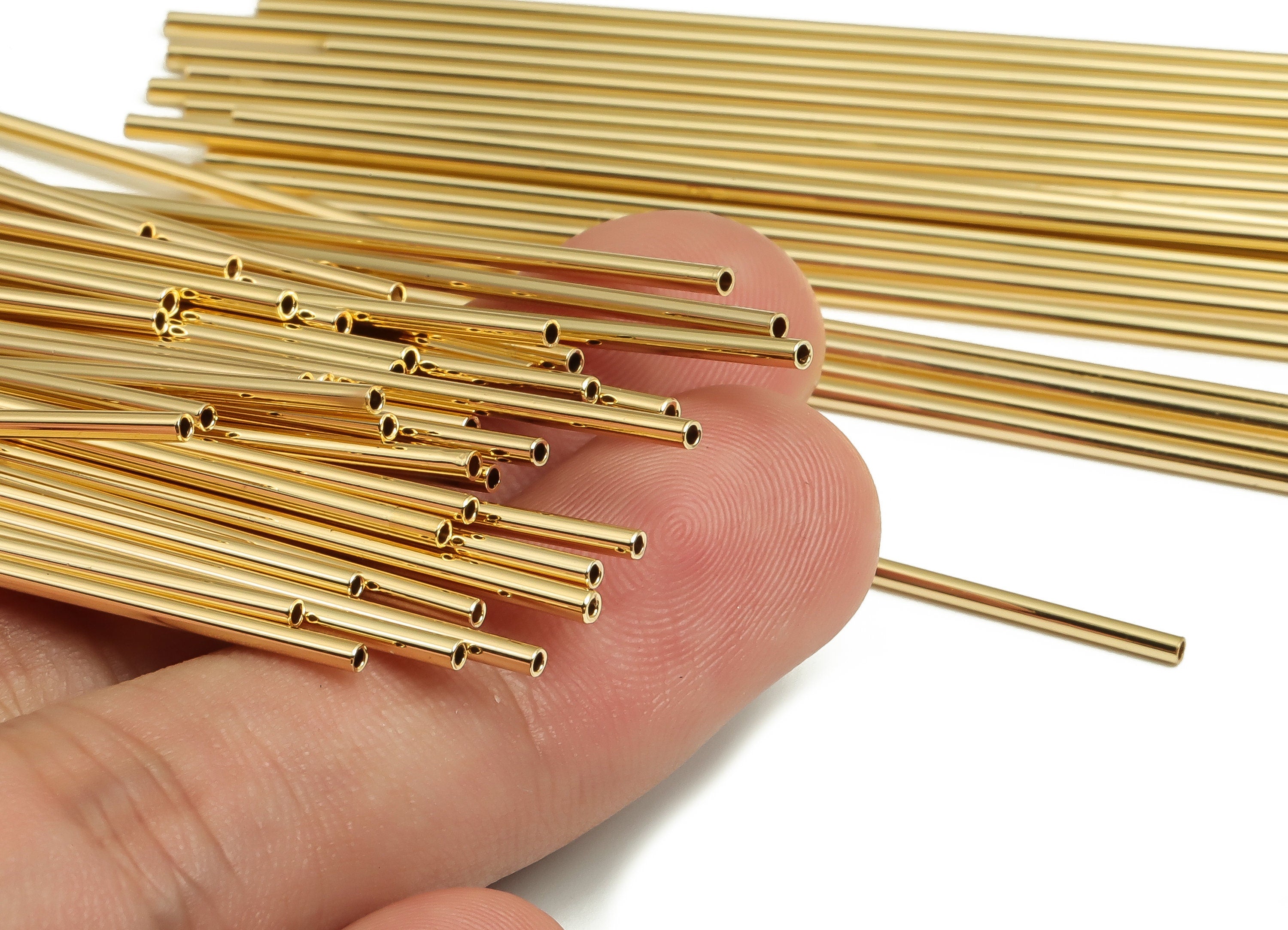 Brass Himmeli Tubes - Brass Himmeli DIY Tube Beads - Geometric Shapes - For Air Plants - 18k Real Gold Plated Brass -1.5x0.2x70mm-RGP4047-70 - DOMEDBAZAAR