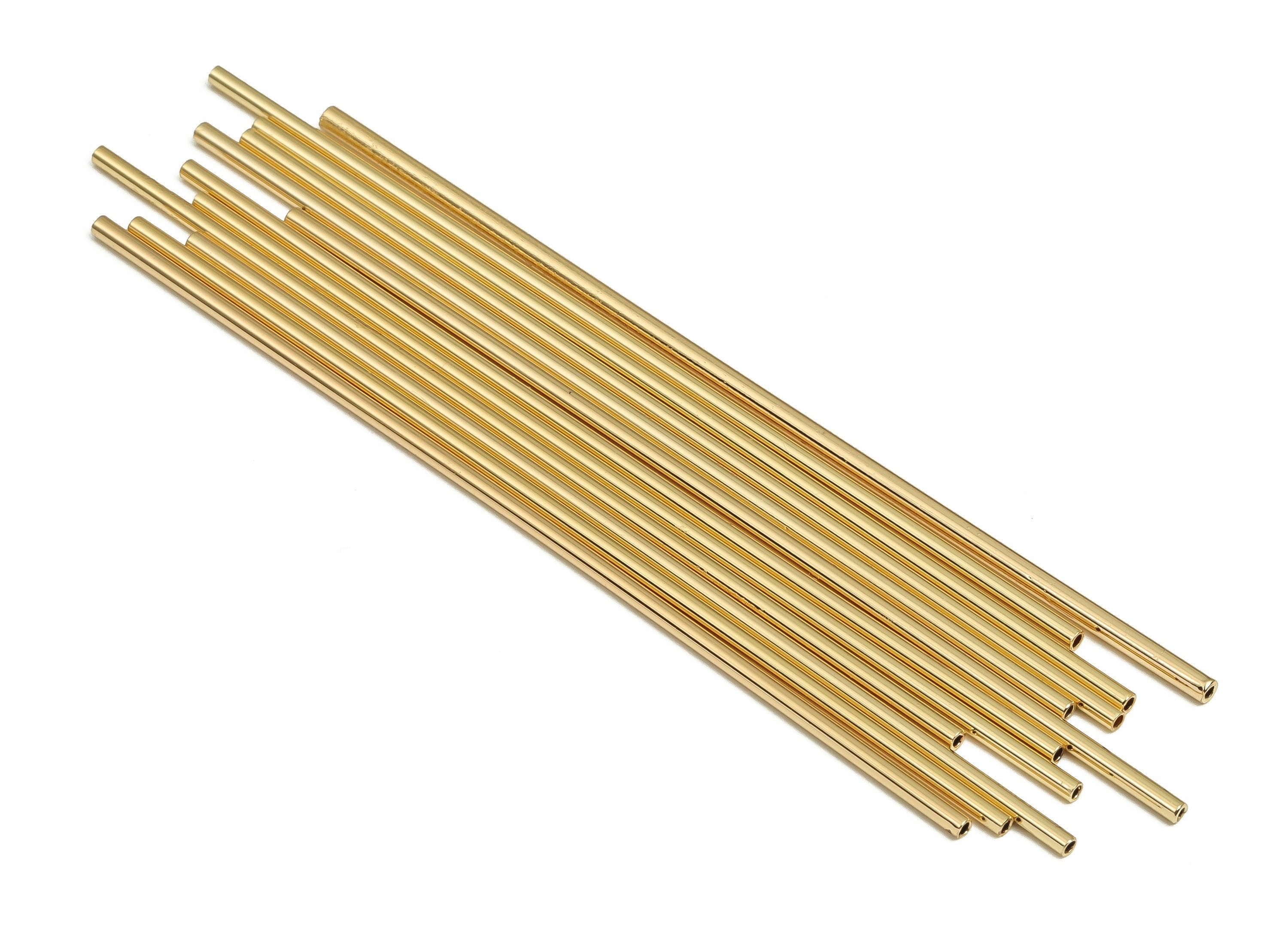 Brass Himmeli Tubes - Brass Himmeli DIY Tube Beads - Geometric Shapes - For Air Plants - 18k Real Gold Plated Brass -1.5x0.2x80mm-RGP4047-80 - DOMEDBAZAAR
