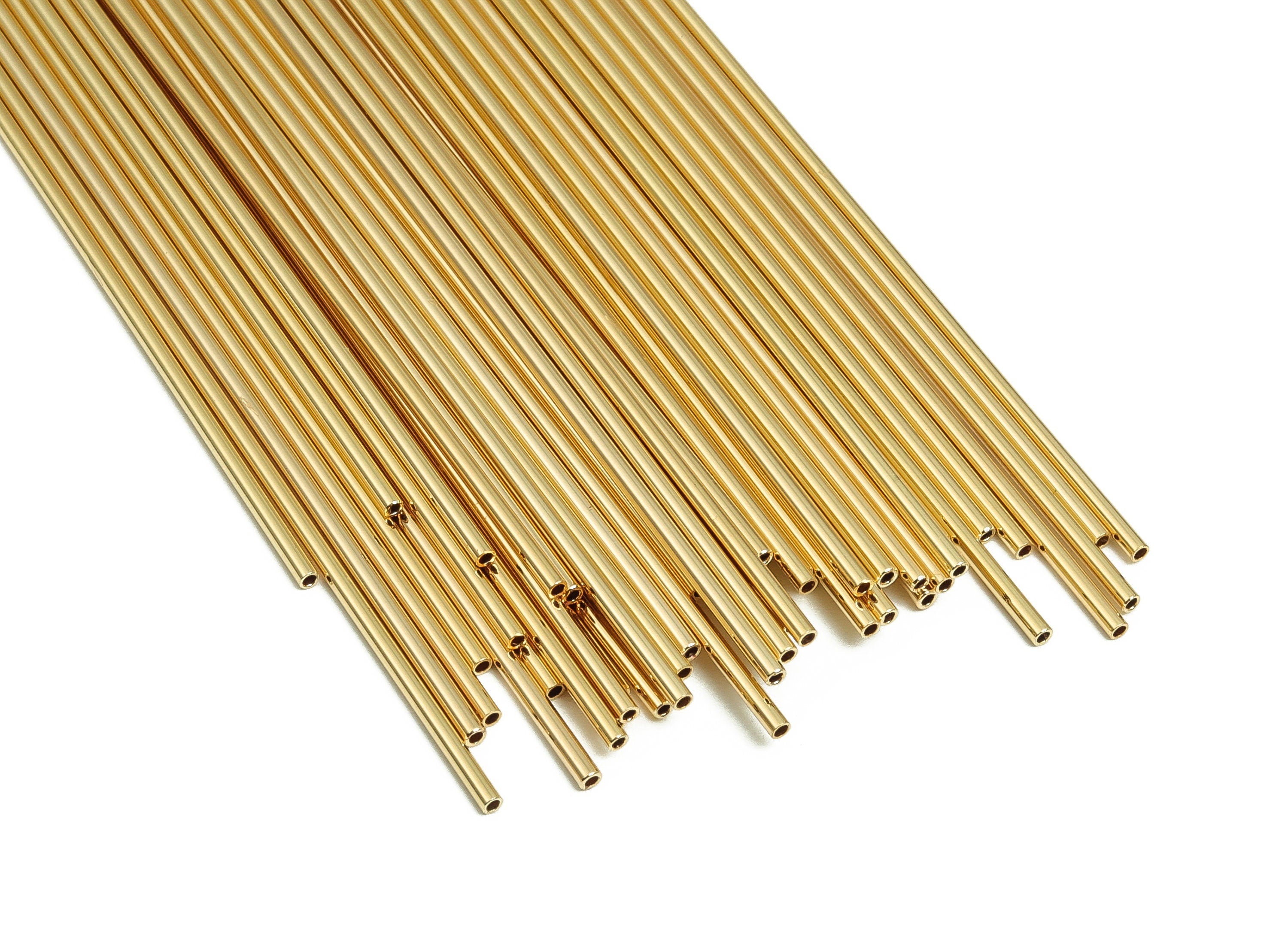 Brass Himmeli Tubes - Brass Himmeli DIY Tube Beads - Geometric Shapes - For Air Plants - 18k Real Gold Plated Brass -1.5x0.2x90mm-RGP4047-90 - DOMEDBAZAAR