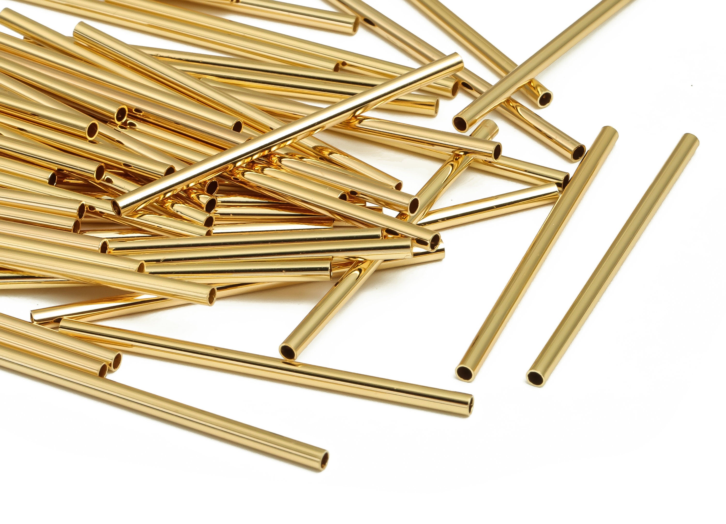 Brass Himmeli Tubes - Brass Himmeli DIY Tube Beads - Geometric Shapes - For Air Plants - 18k Real Gold Plated Brass -2x0.2x40mm- RGP4048-40 - DOMEDBAZAAR