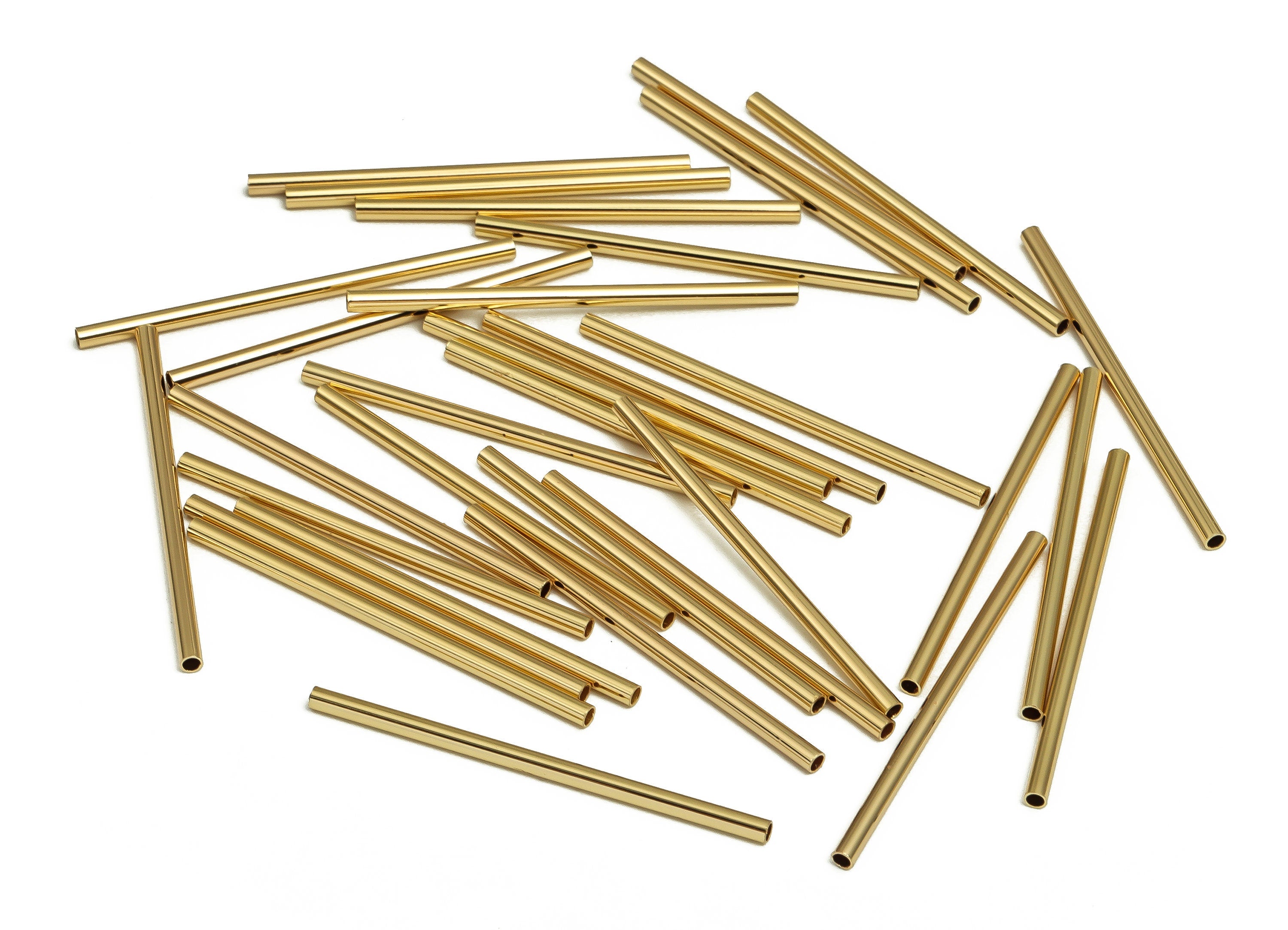 Brass Himmeli Tubes - Brass Himmeli DIY Tube Beads - Geometric Shapes - For Air Plants - 18k Real Gold Plated Brass -2x0.2x40mm- RGP4048-40 - DOMEDBAZAAR