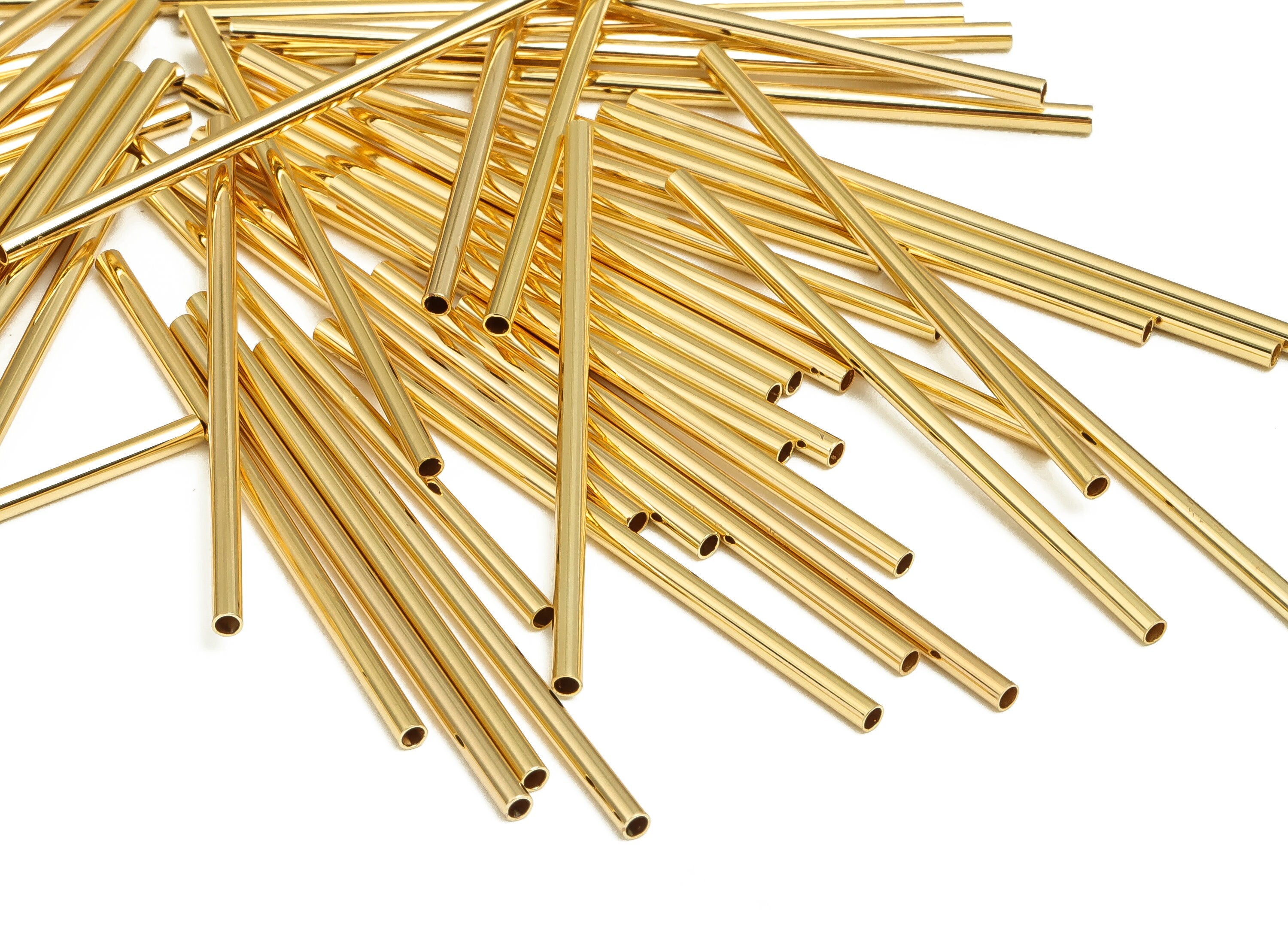 Brass Himmeli Tubes - Brass Himmeli DIY Tube Beads - Geometric Shapes - For Air Plants - 18k Real Gold Plated Brass -2x0.2x50mm- RGP4048-50 - DOMEDBAZAAR
