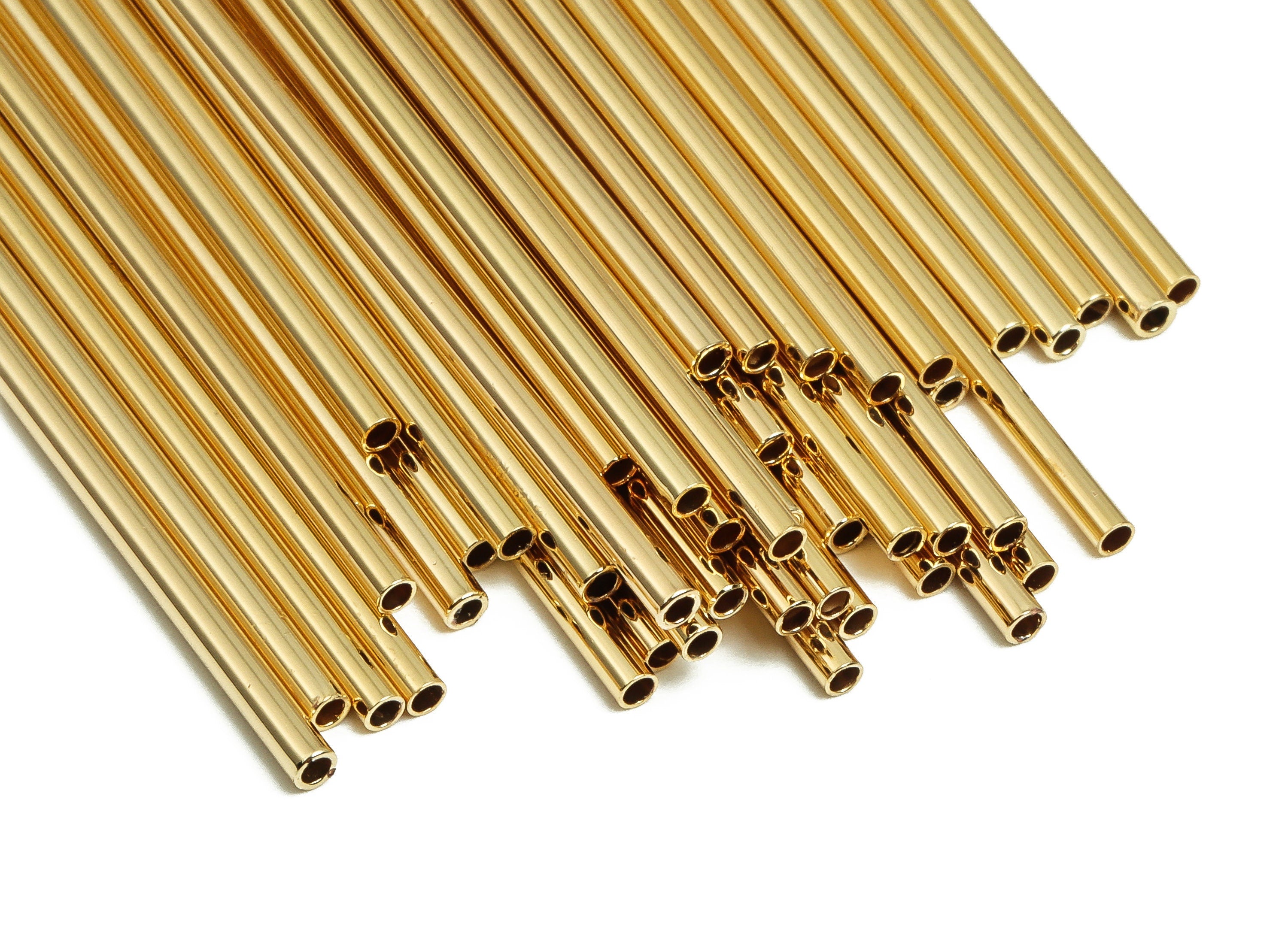 Brass Himmeli Tubes - Brass Himmeli DIY Tube Beads - Geometric Shapes - For Air Plants - 18k Real Gold Plated Brass -2x0.2x80mm- RGP4048-80 - DOMEDBAZAAR