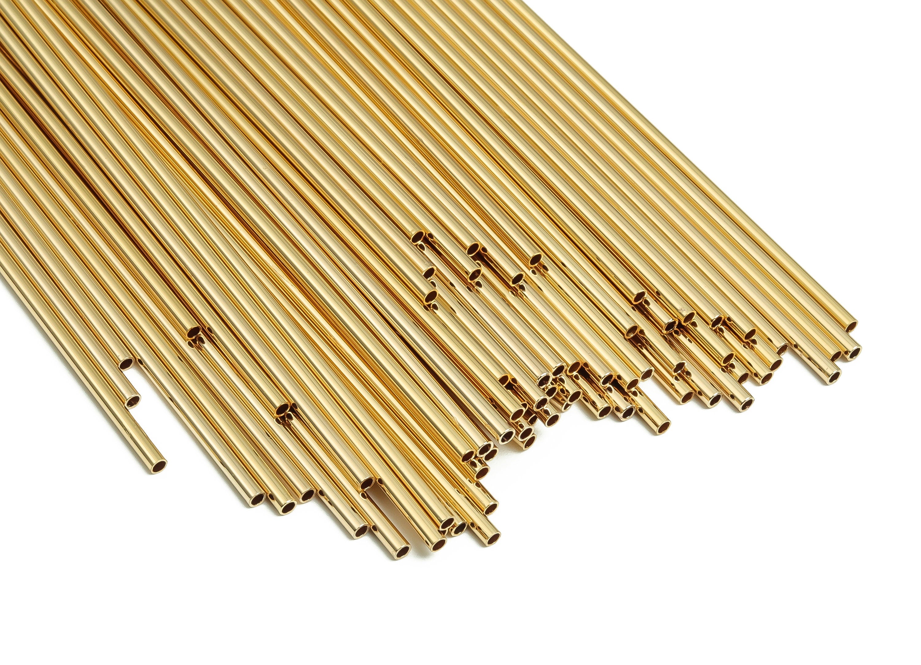 Brass Himmeli Tubes - Brass Himmeli DIY Tube Beads - Geometric Shapes - For Air Plants - 18k Real Gold Plated Brass -2x0.2x110mm-RGP4048-110 - DOMEDBAZAAR