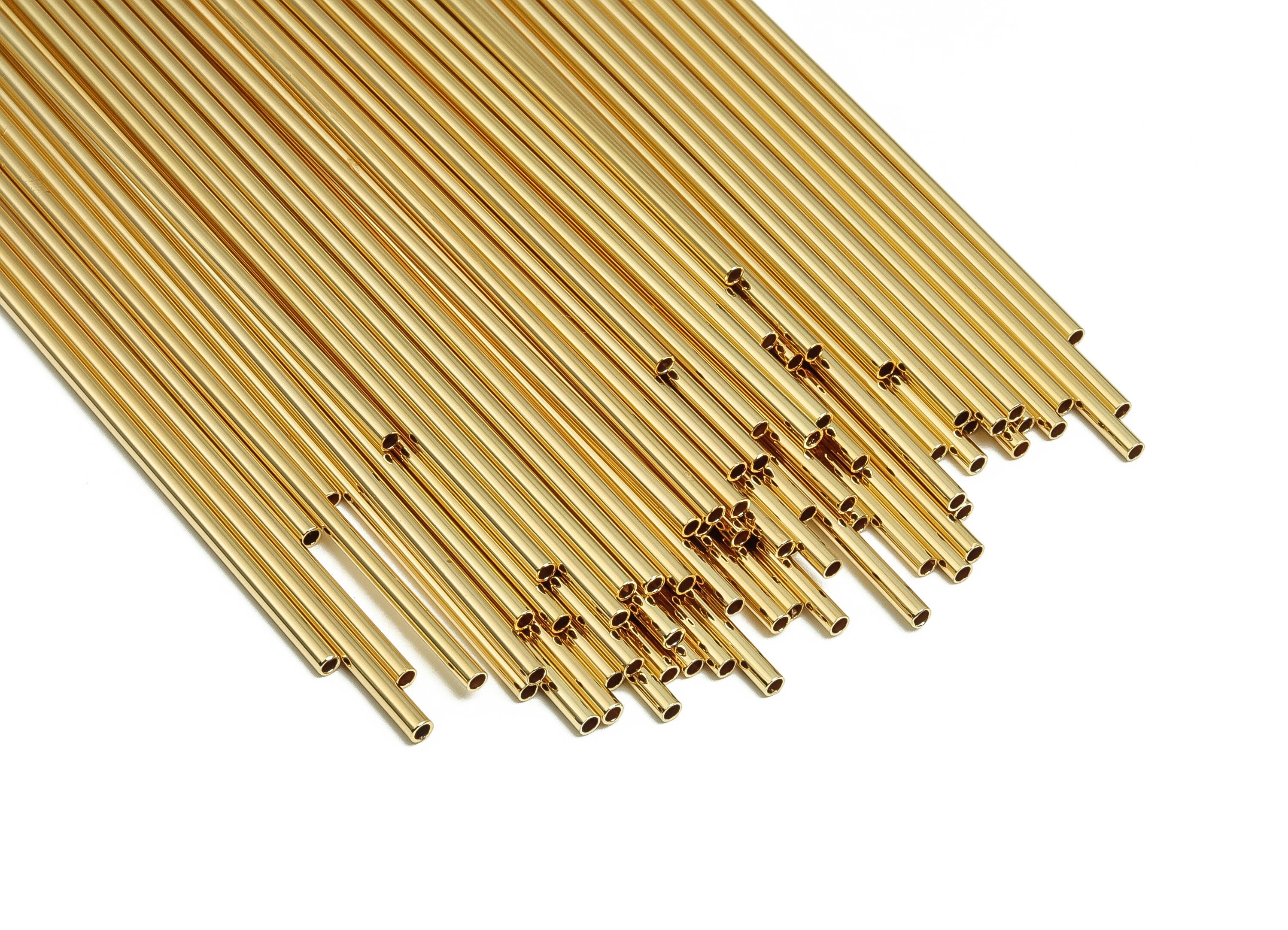 Brass Himmeli Tubes - Brass Himmeli DIY Tube Beads - Geometric Shapes - For Air Plants - 18k Real Gold Plated Brass -2x0.2x140mm-RGP4048-140 - DOMEDBAZAAR