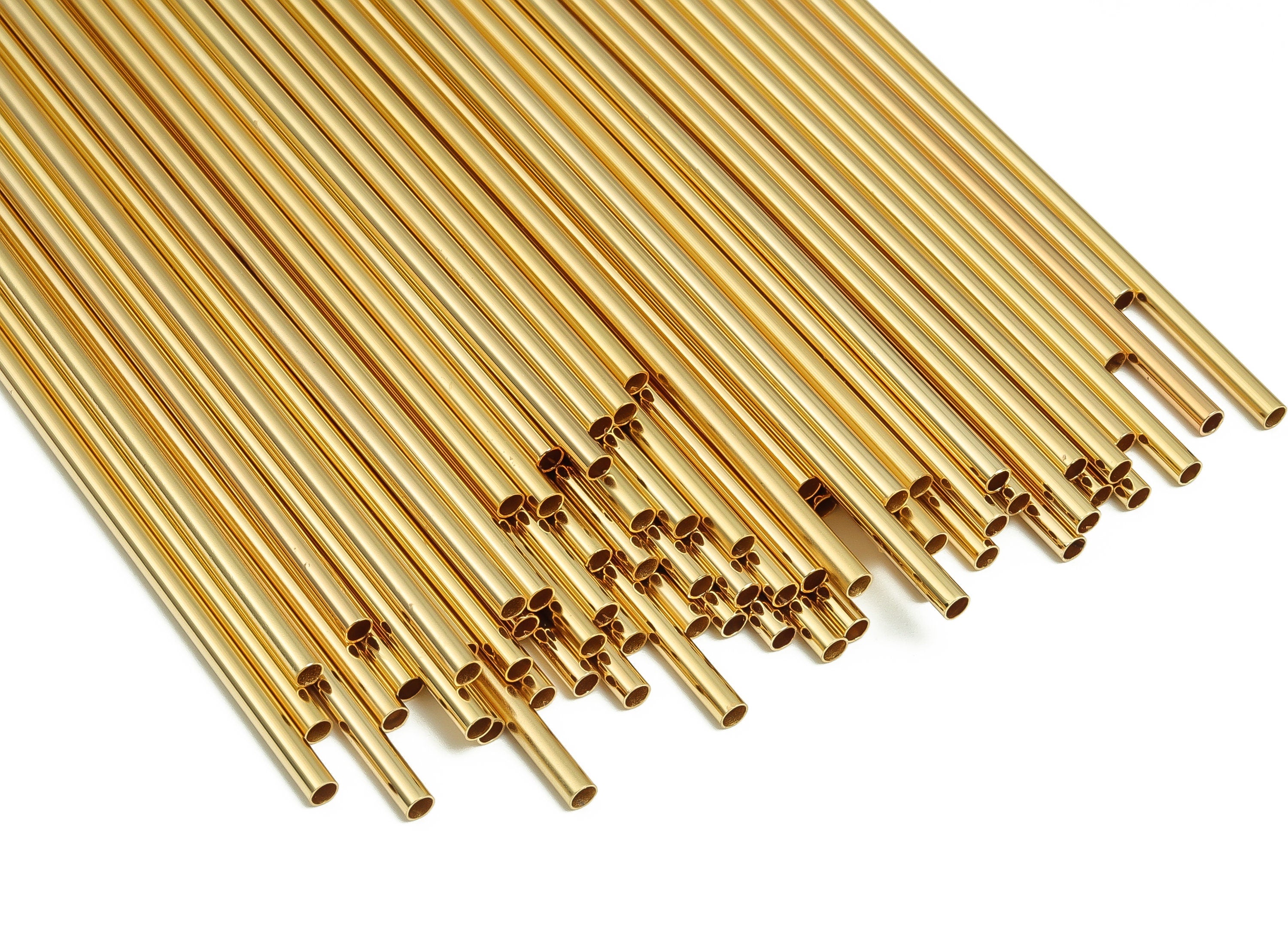 Brass Himmeli Tubes - Brass Himmeli DIY Tube Beads - Geometric Shapes - For Air Plants - 18k Real Gold Plated Brass -2.5x0.2x90mm-RGP4049-90 - DOMEDBAZAAR