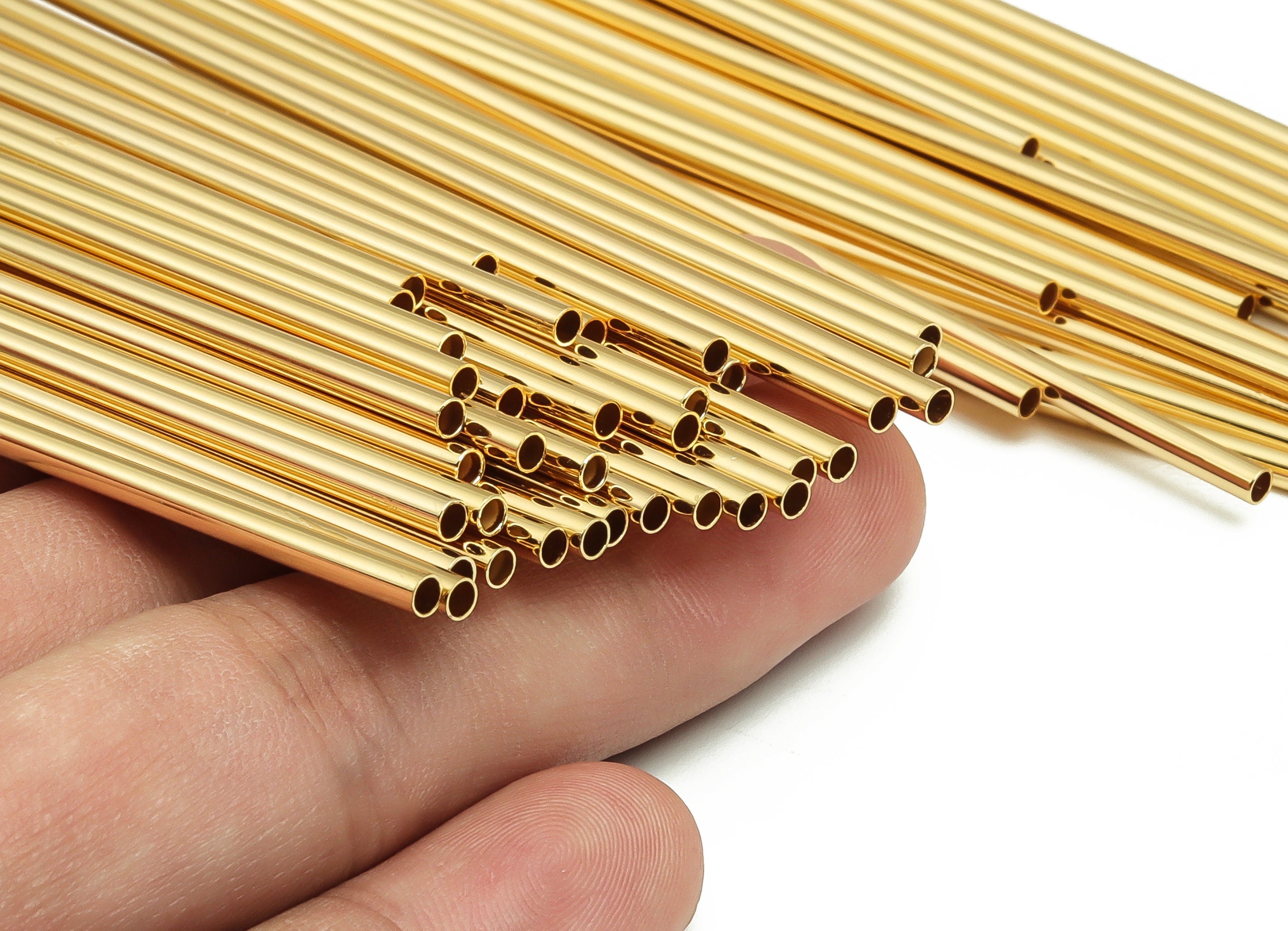 Brass Himmeli Tubes - Brass Himmeli DIY Tube Beads - Geometric Shapes - For Plants - 18k Real Gold Plated Brass -2.5x0.2x170mm- RGP4049-170 - DOMEDBAZAAR