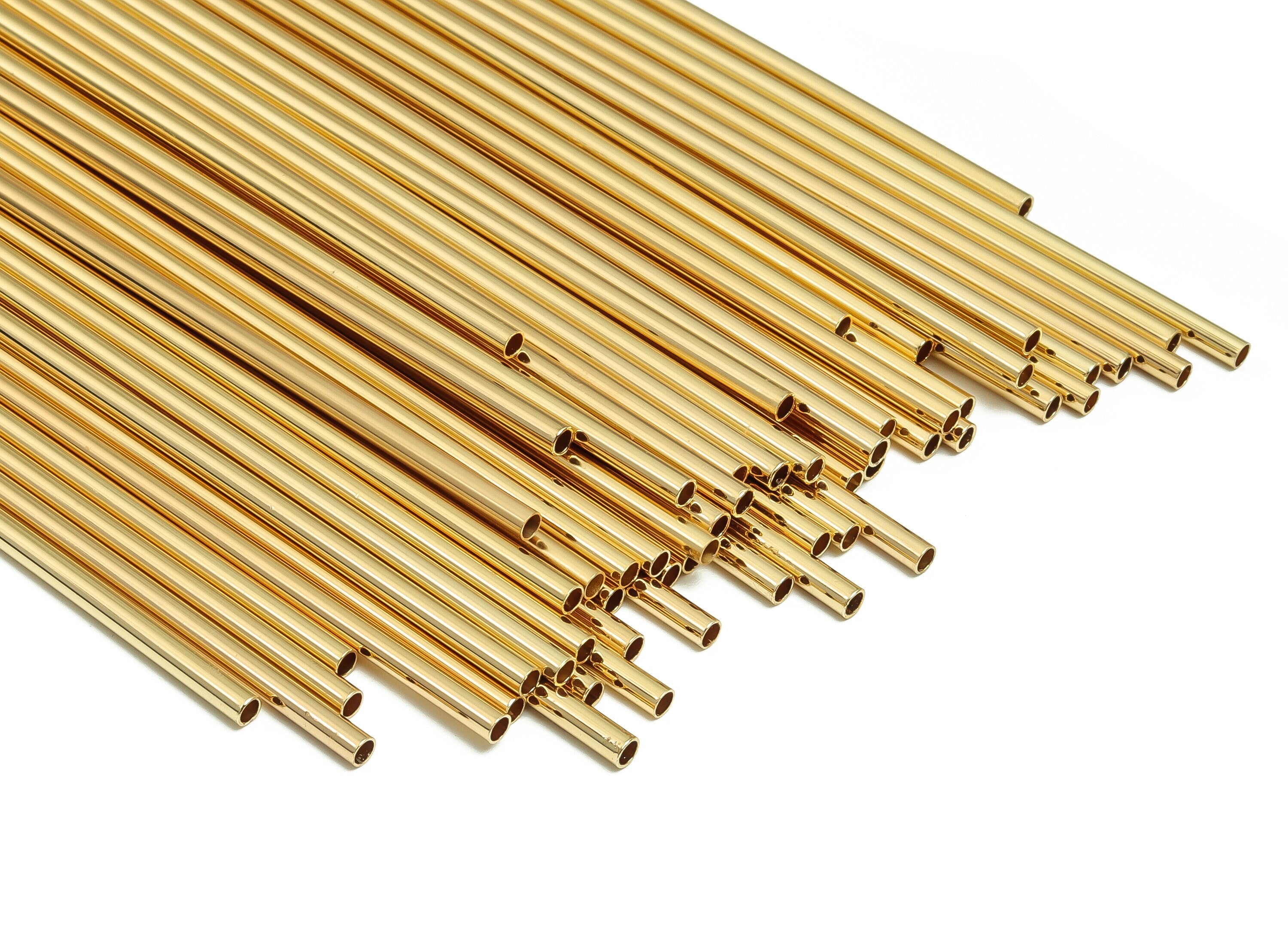 Brass Himmeli Tubes -Brass Himmeli DIY Tube Beads - Geometric Shapes - For Plants - 18k Real Gold Plated Brass -2.5x0.2x225mm- RGP4049-225 - DOMEDBAZAAR