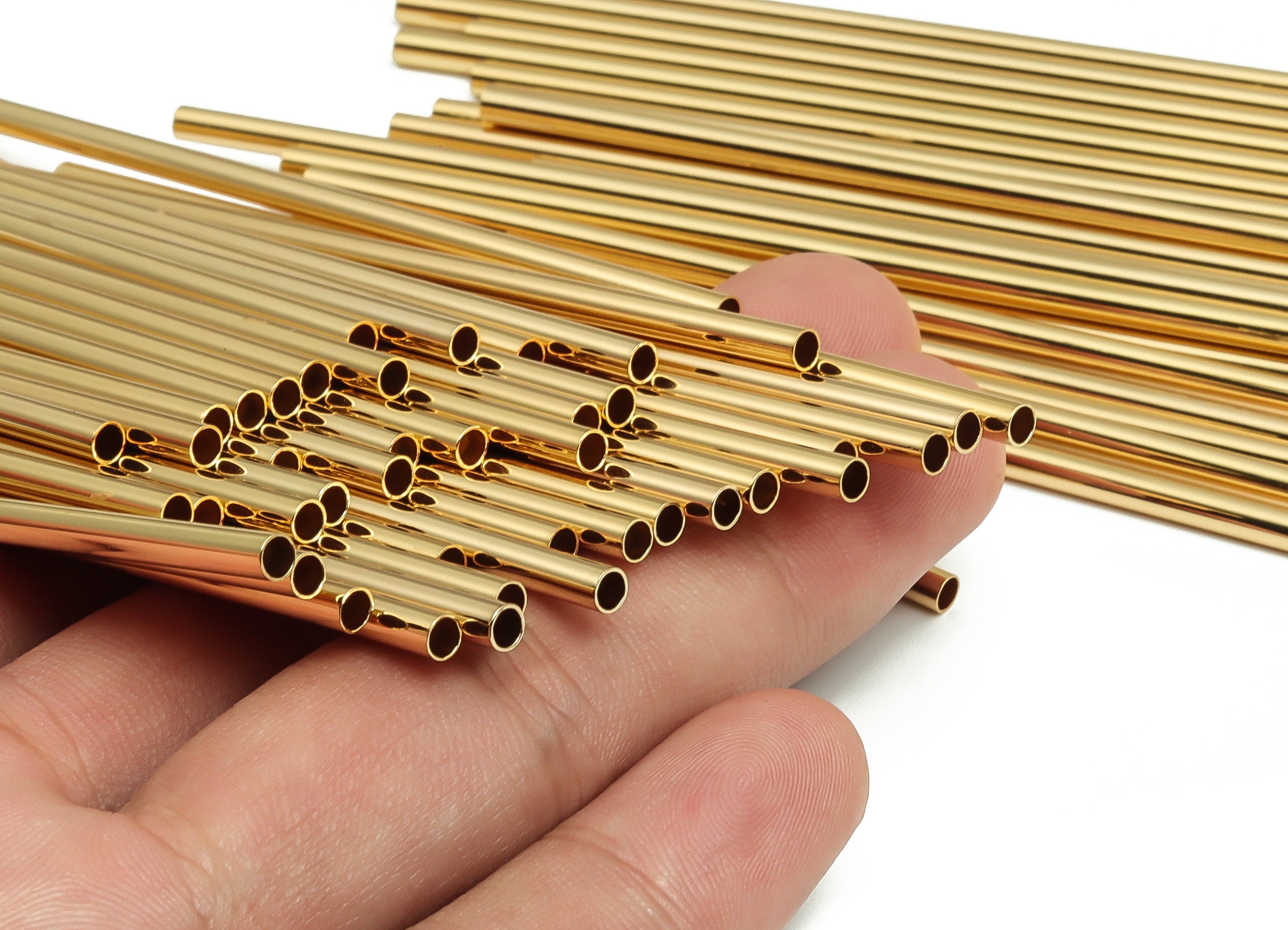 Brass Himmeli Tubes -Brass Himmeli DIY Tube Beads - Geometric Shapes - For Air Plants - 18k Real Gold Plated Brass -3x0.2x100mm- RGP4050-100 - DOMEDBAZAAR