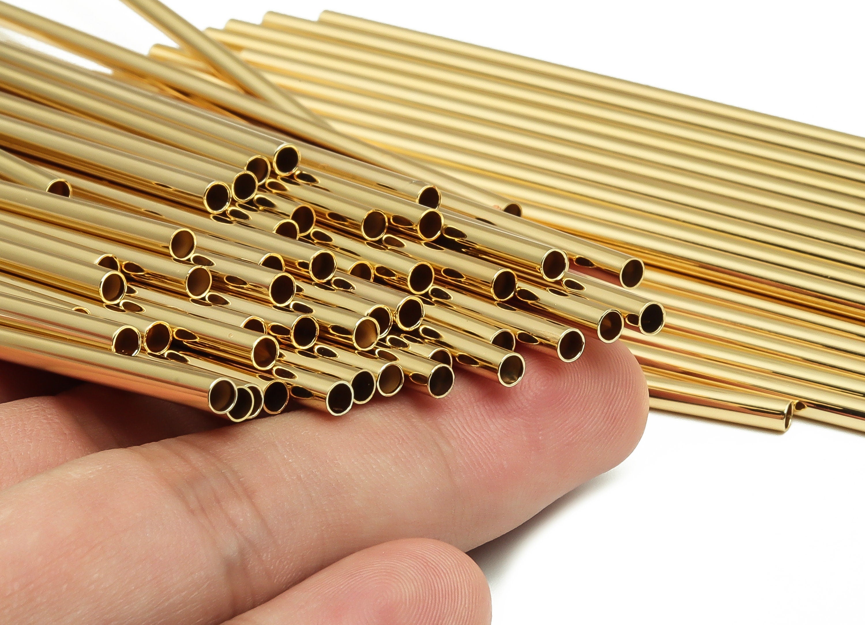 Brass Himmeli Tubes -Brass Himmeli DIY Tube Beads - Geometric Shapes - For Air Plants - 18k Real Gold Plated Brass -3x0.2x110mm- RGP4050-110 - DOMEDBAZAAR